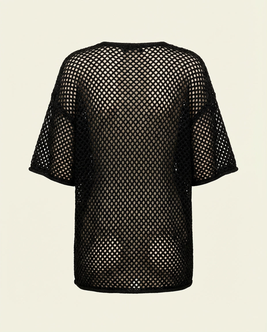 Black Open Knit Top - COMMAS
