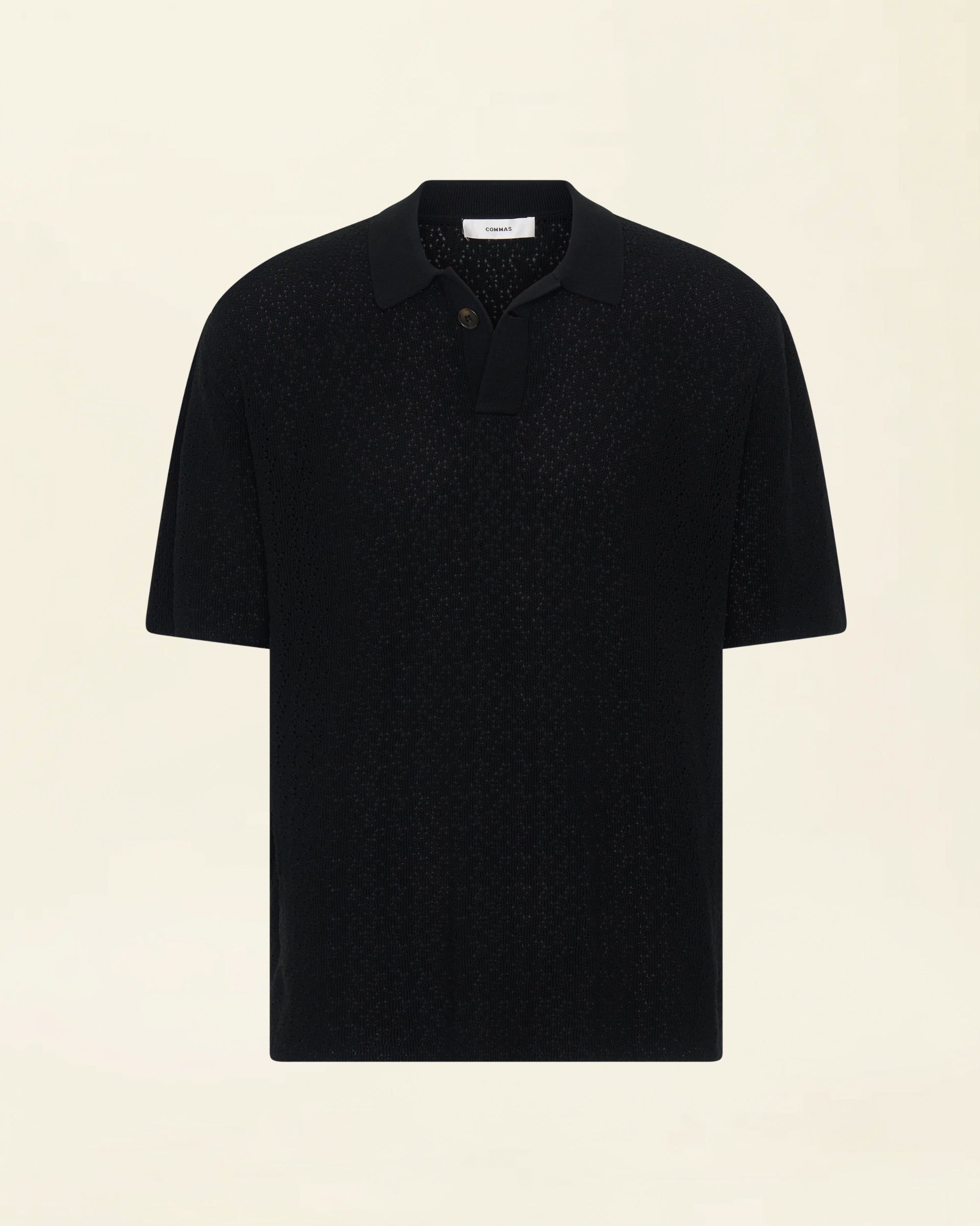 Button Through Polo Knit Black