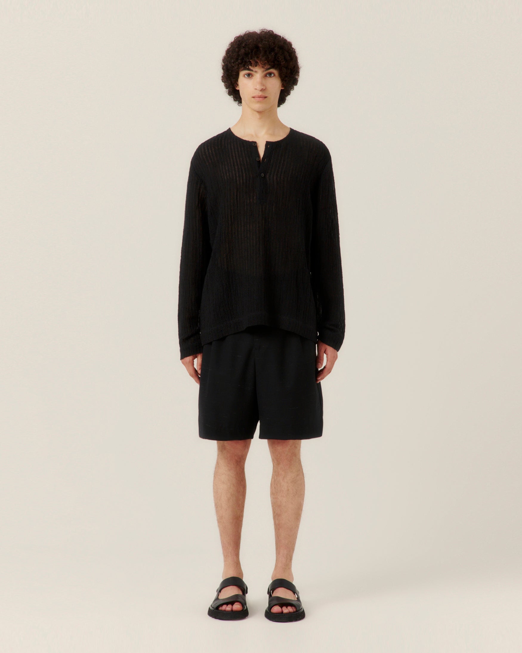 Sheer Stripe Linen Woven Henley