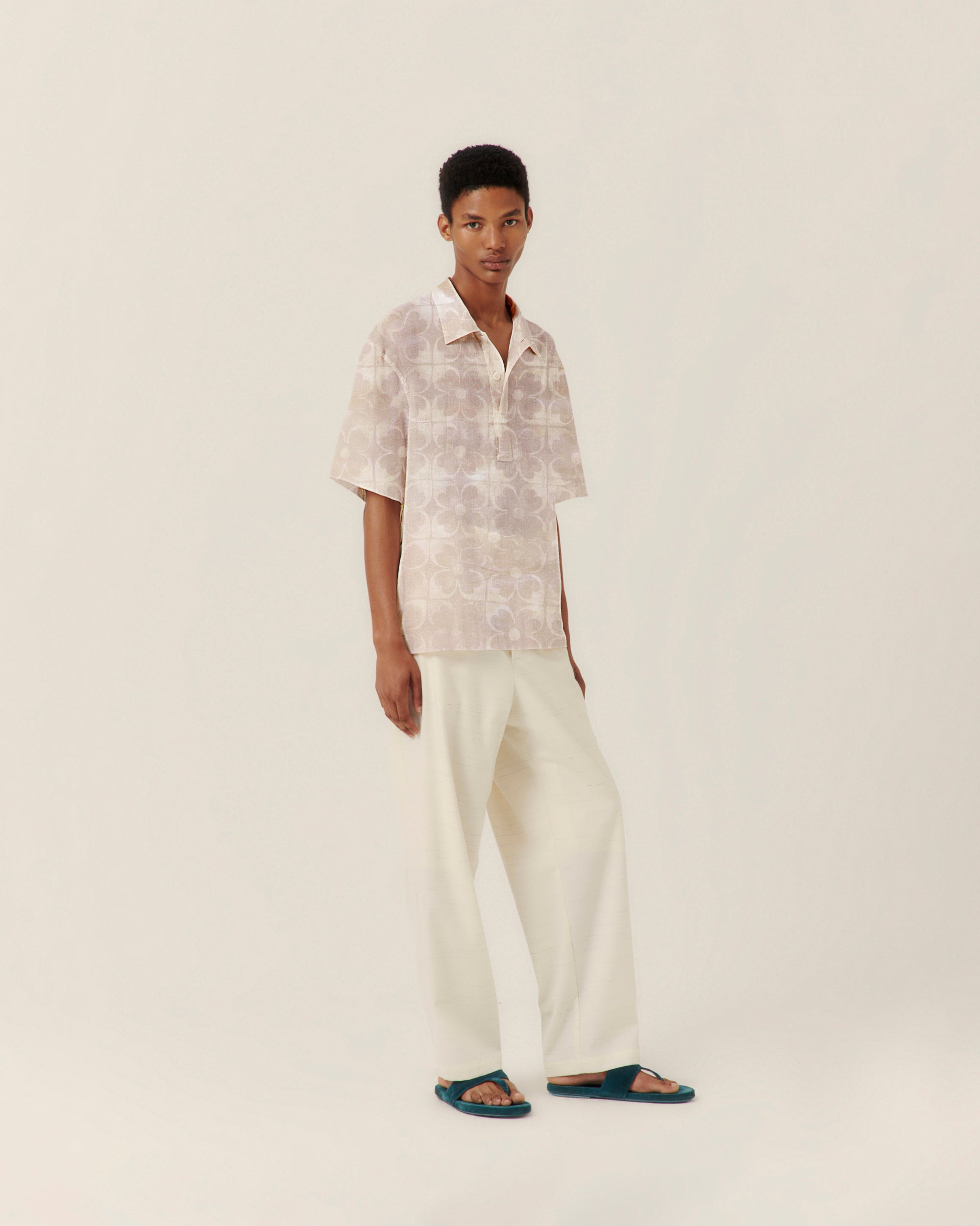 Cotton voile shirt with hand-painted artwork internal