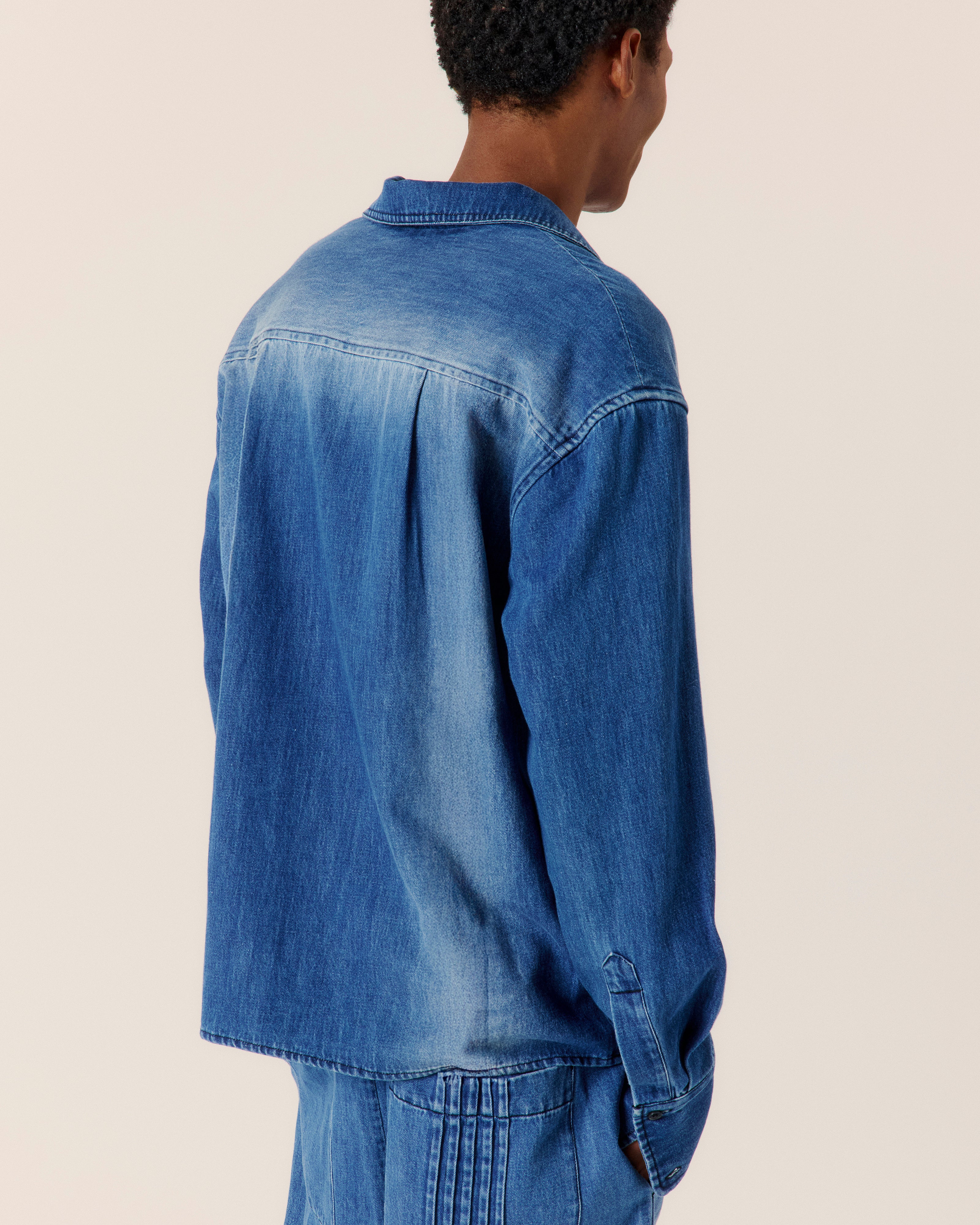 Cotton Hemp Denim Pop Over Shirt - COMMAS