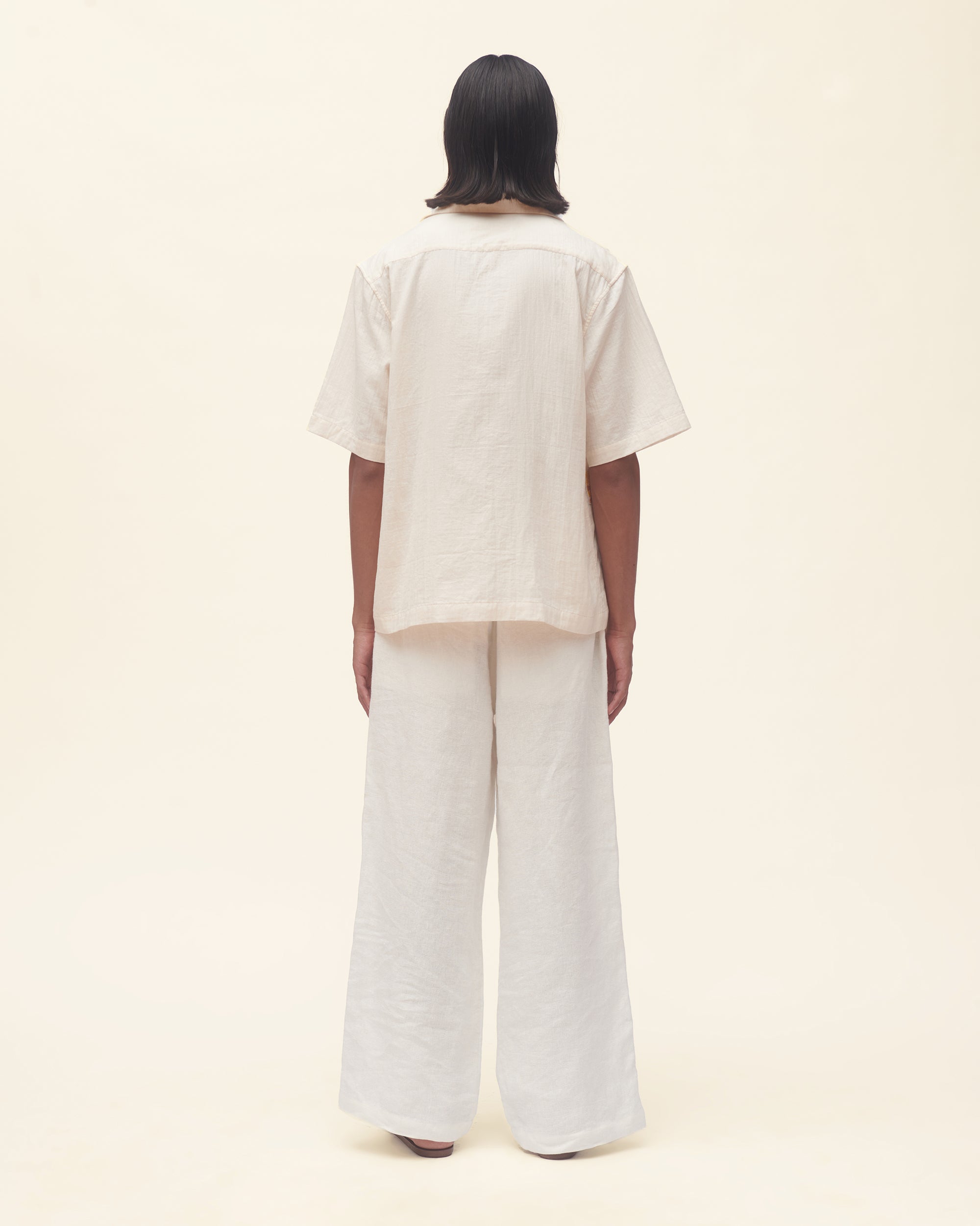 Embroidered Peonies Bowling Shirt White