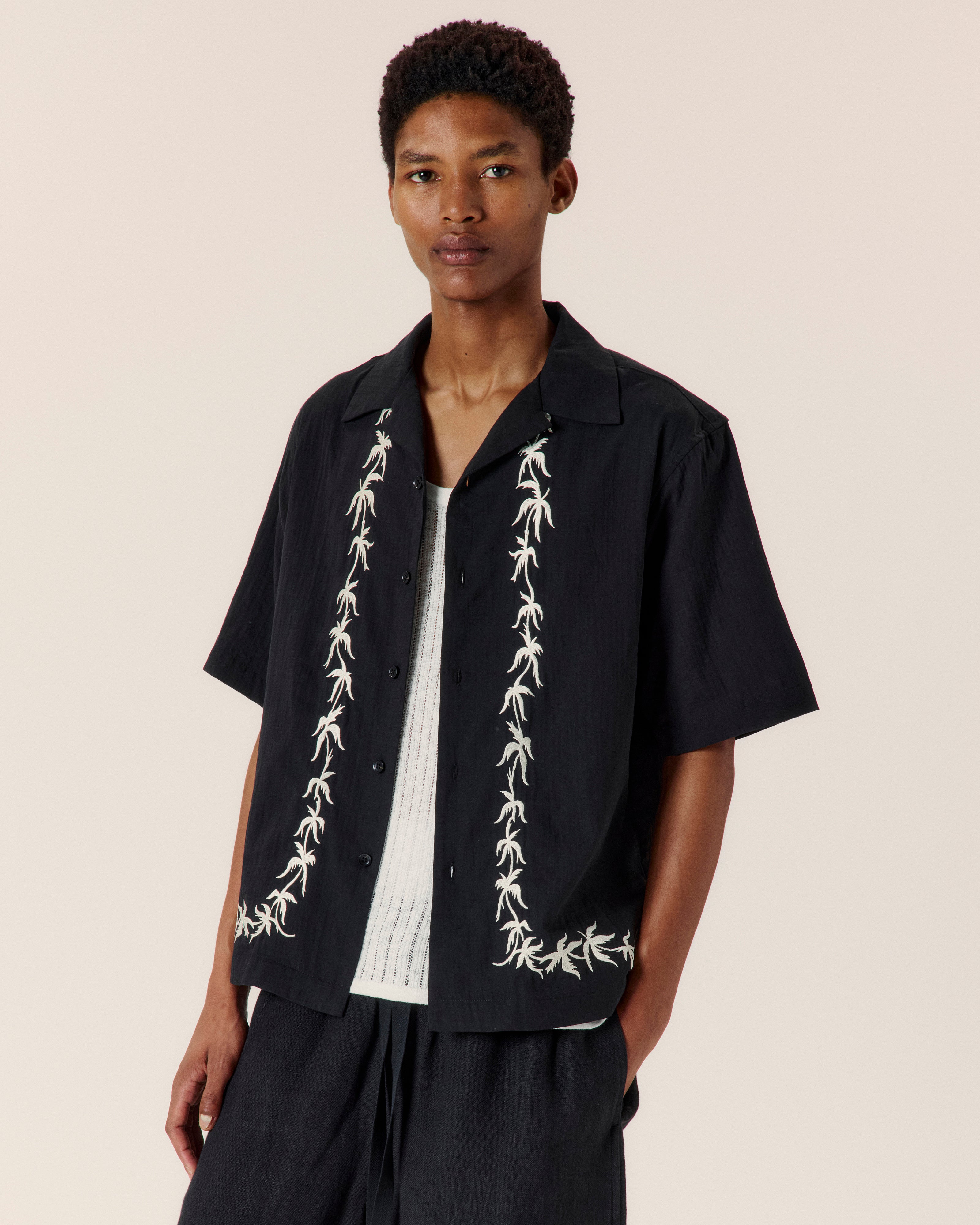 Palm Embroidery Bowling Shirt - COMMAS
