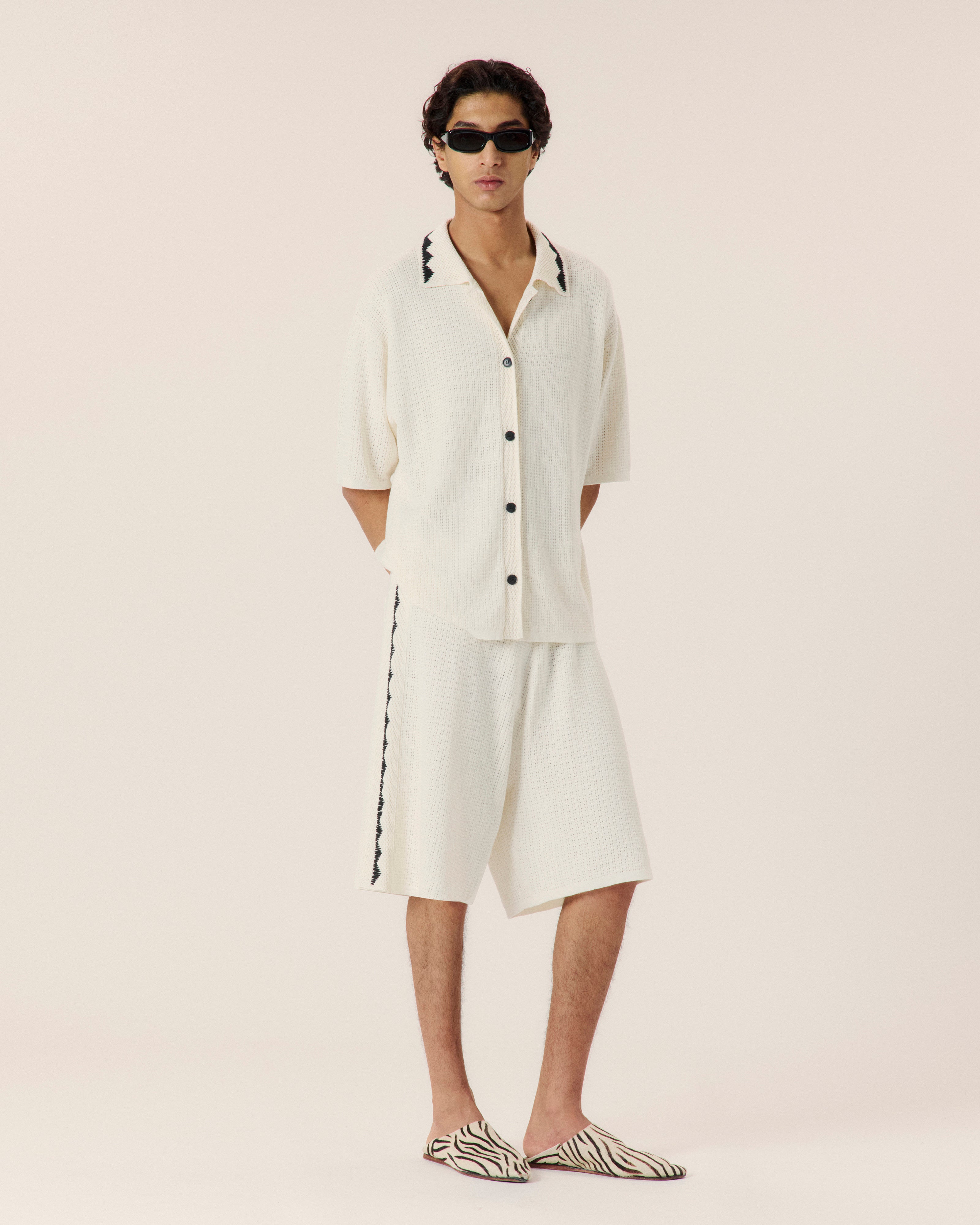 Embroidered Crochet Collar Polo - COMMAS