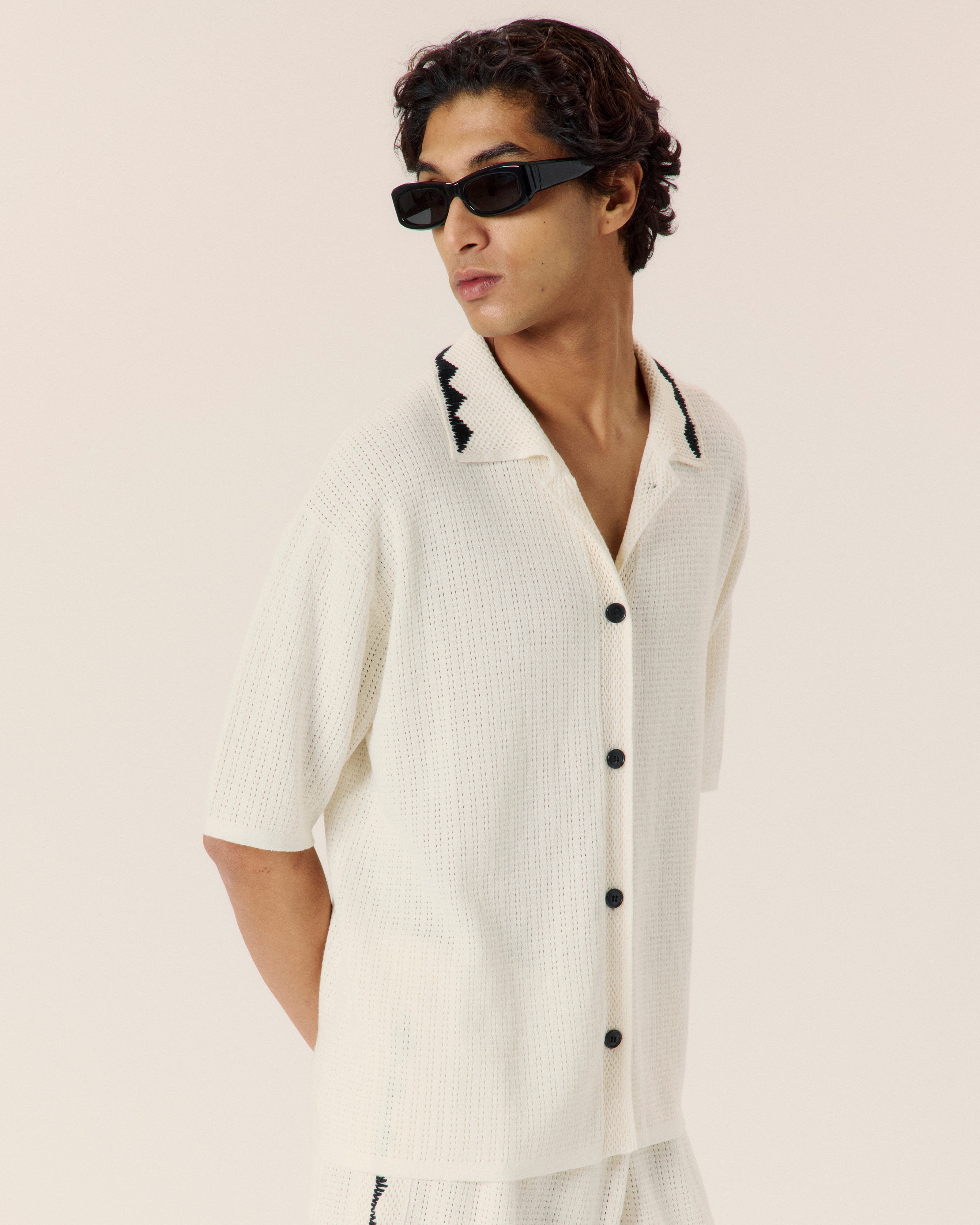 Embroidered Crochet Collar Polo - COMMAS