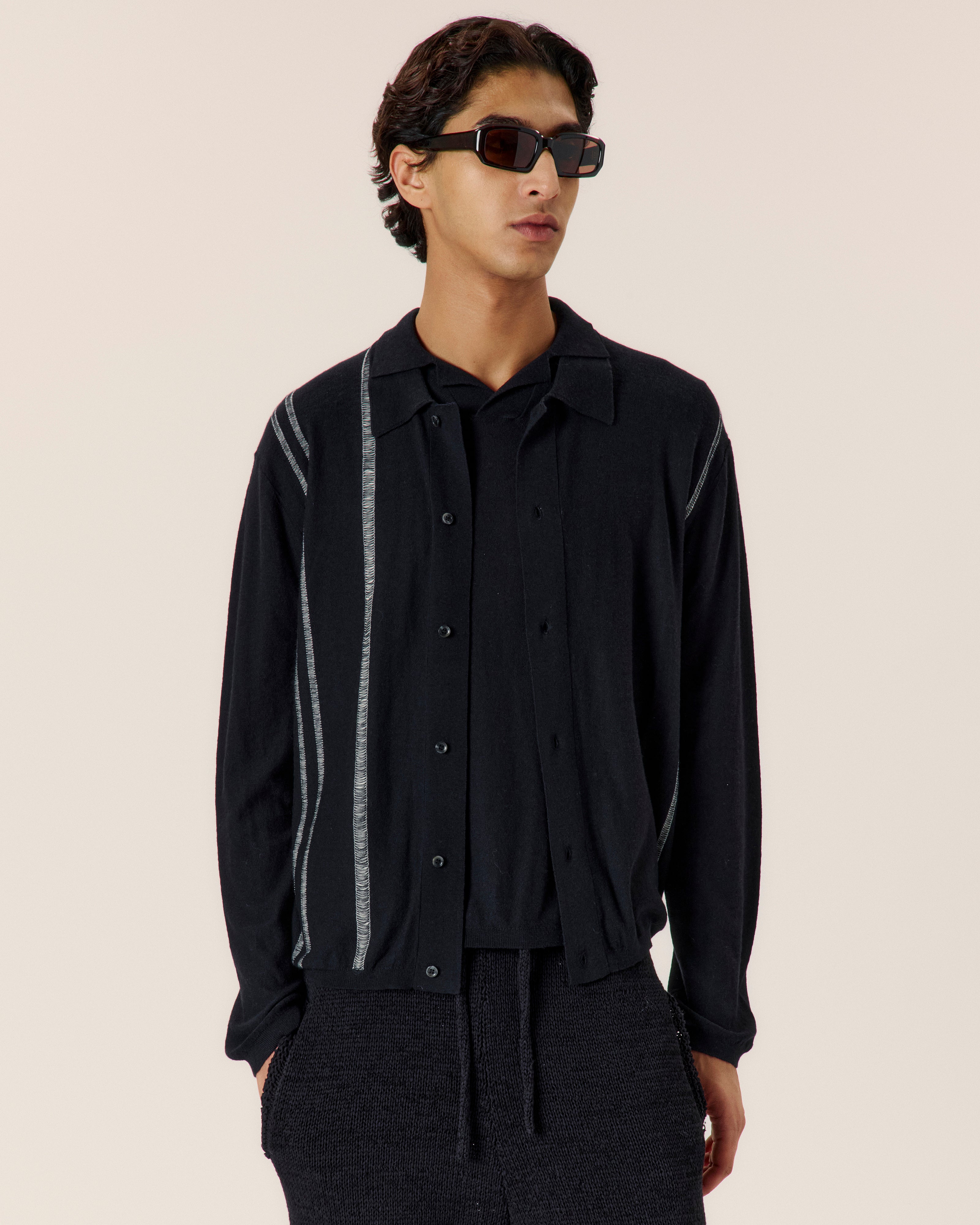 Cotton Cashmere Yarn Stripe Cardigan - COMMAS