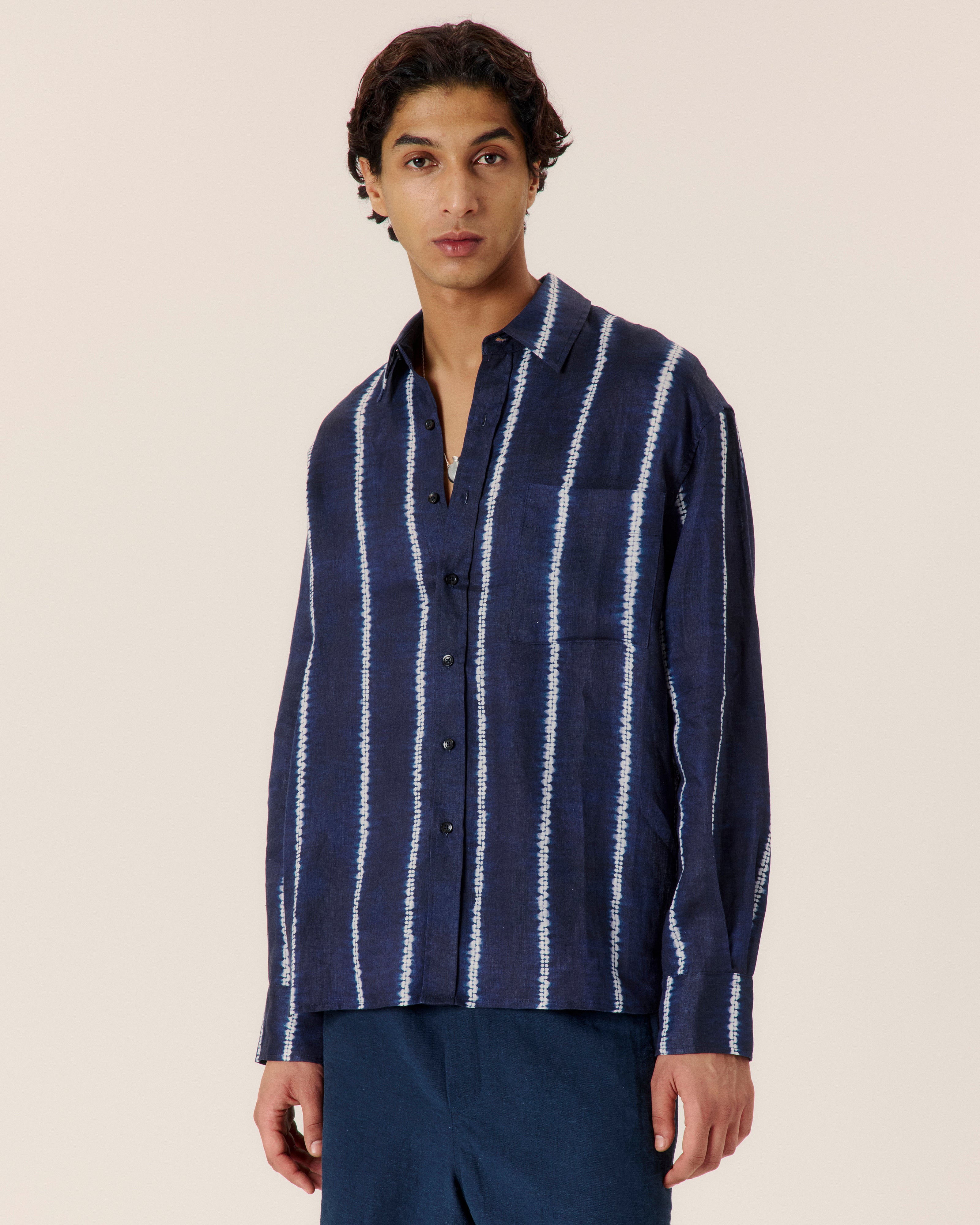 Shibori Stripe Classic Button Up Shirt - COMMAS
