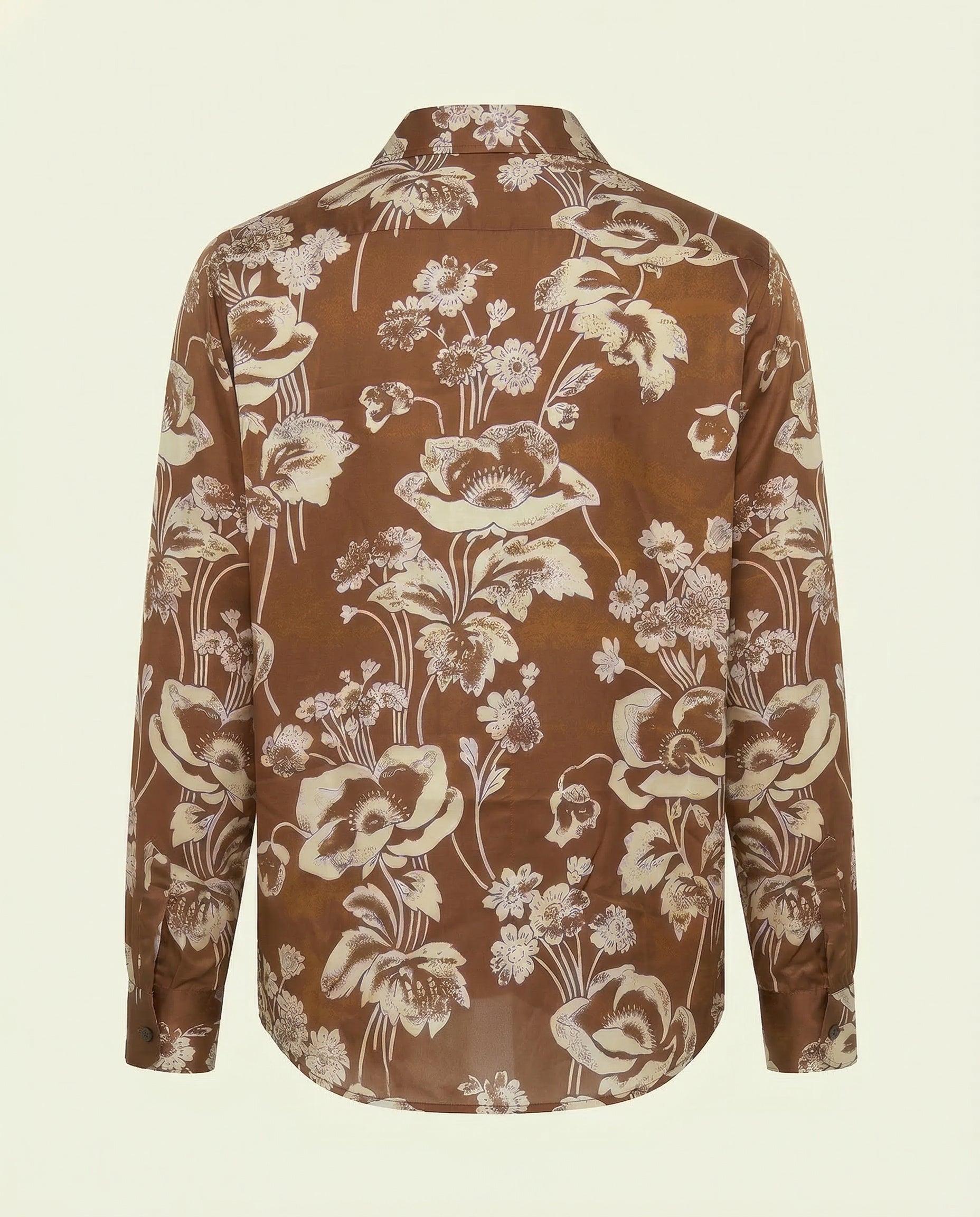 Painted Peonies Oversized Shirt Brown - COMMAS