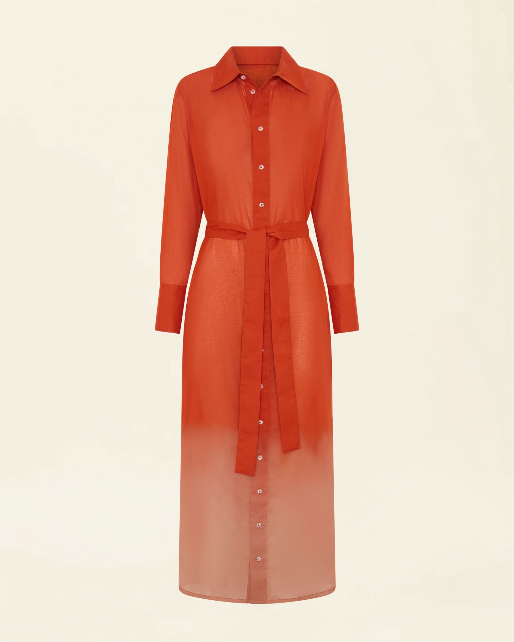 Cotton Voile Ombré Shirt Dress Orange