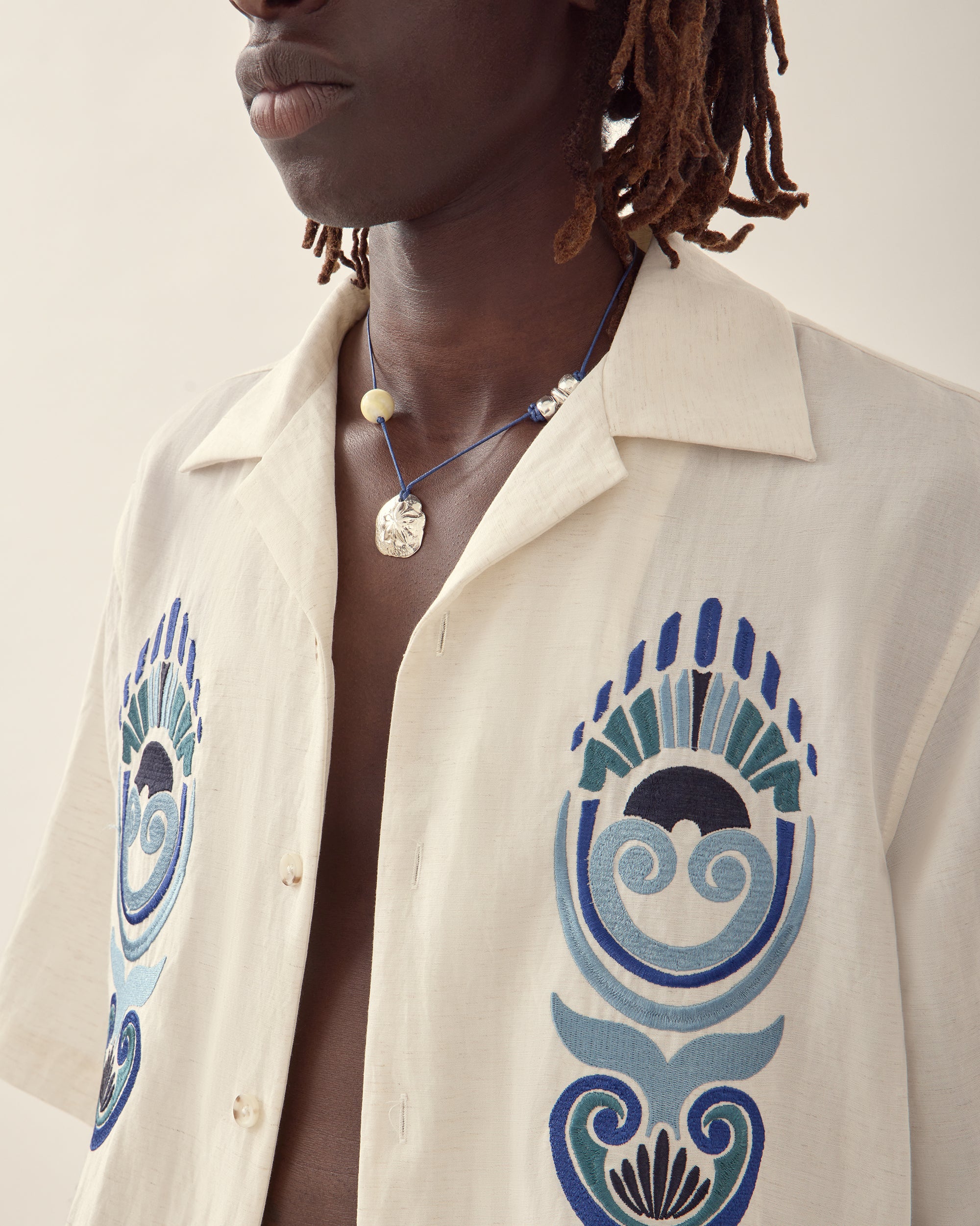 Shell Embroidered Camp Collar Shirt