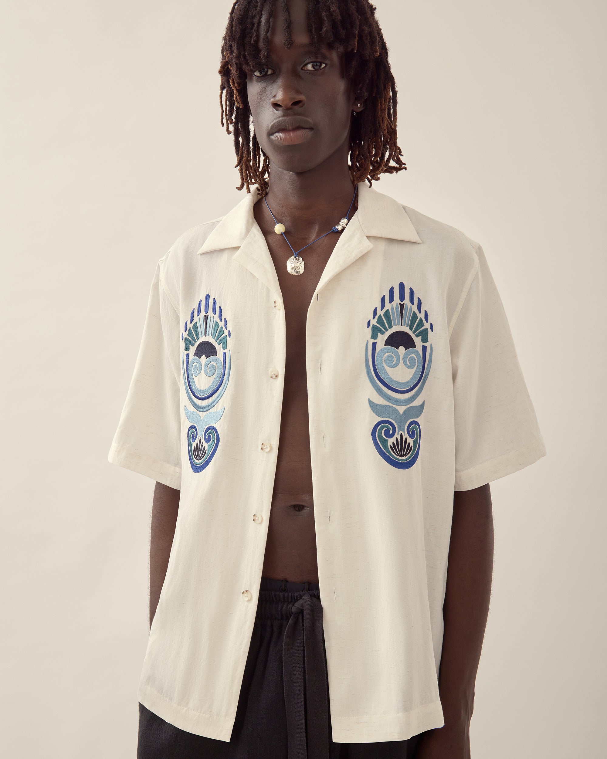 Shell Embroidered Camp Collar Shirt