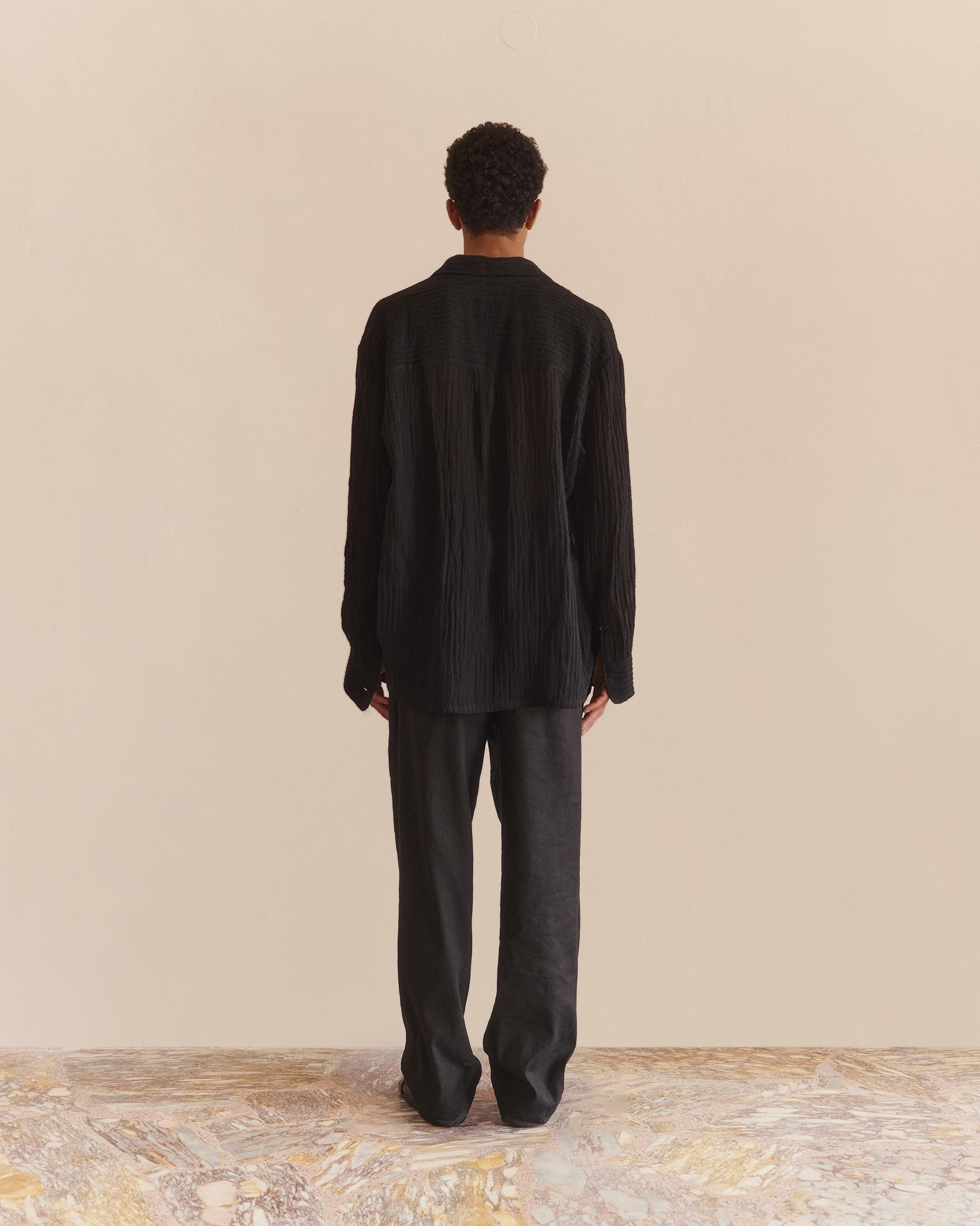 Sheer Stripe Linen Woven Shirt Black - COMMAS