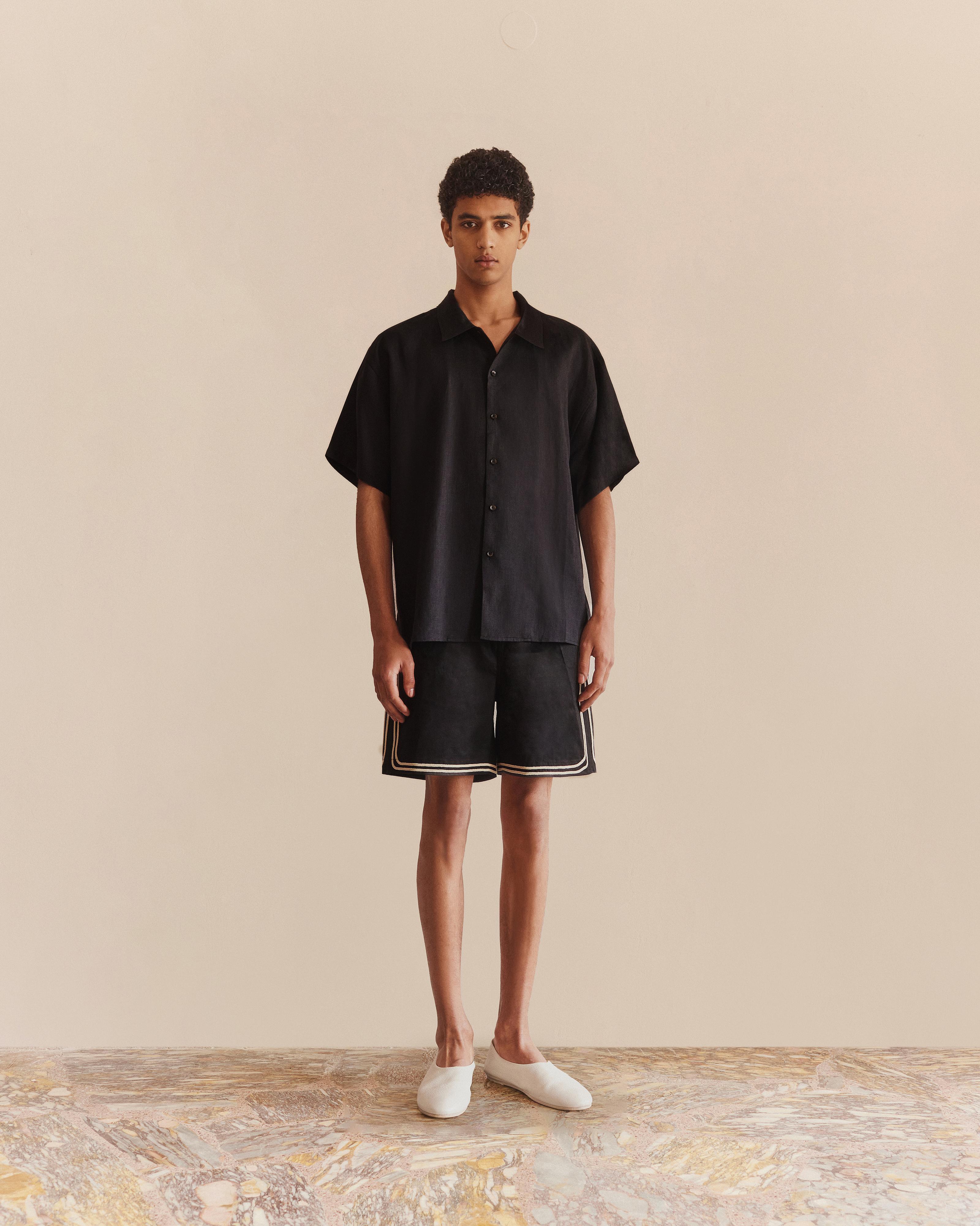 Short Sleeve Linen Shirt Black - COMMAS