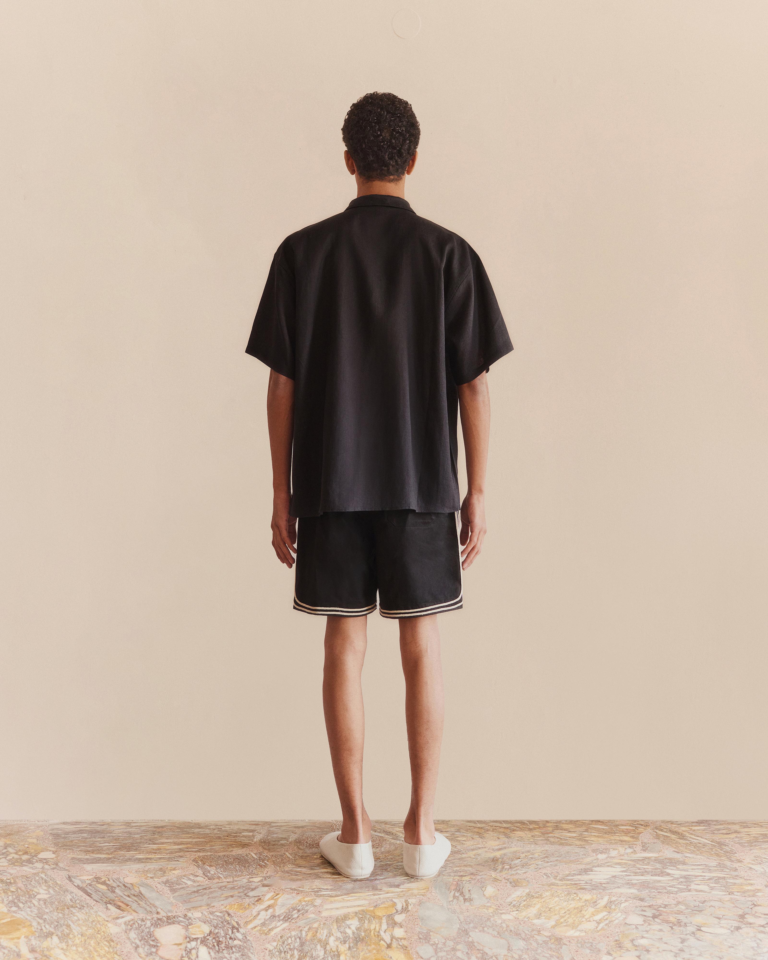 Short Sleeve Linen Shirt Black - COMMAS