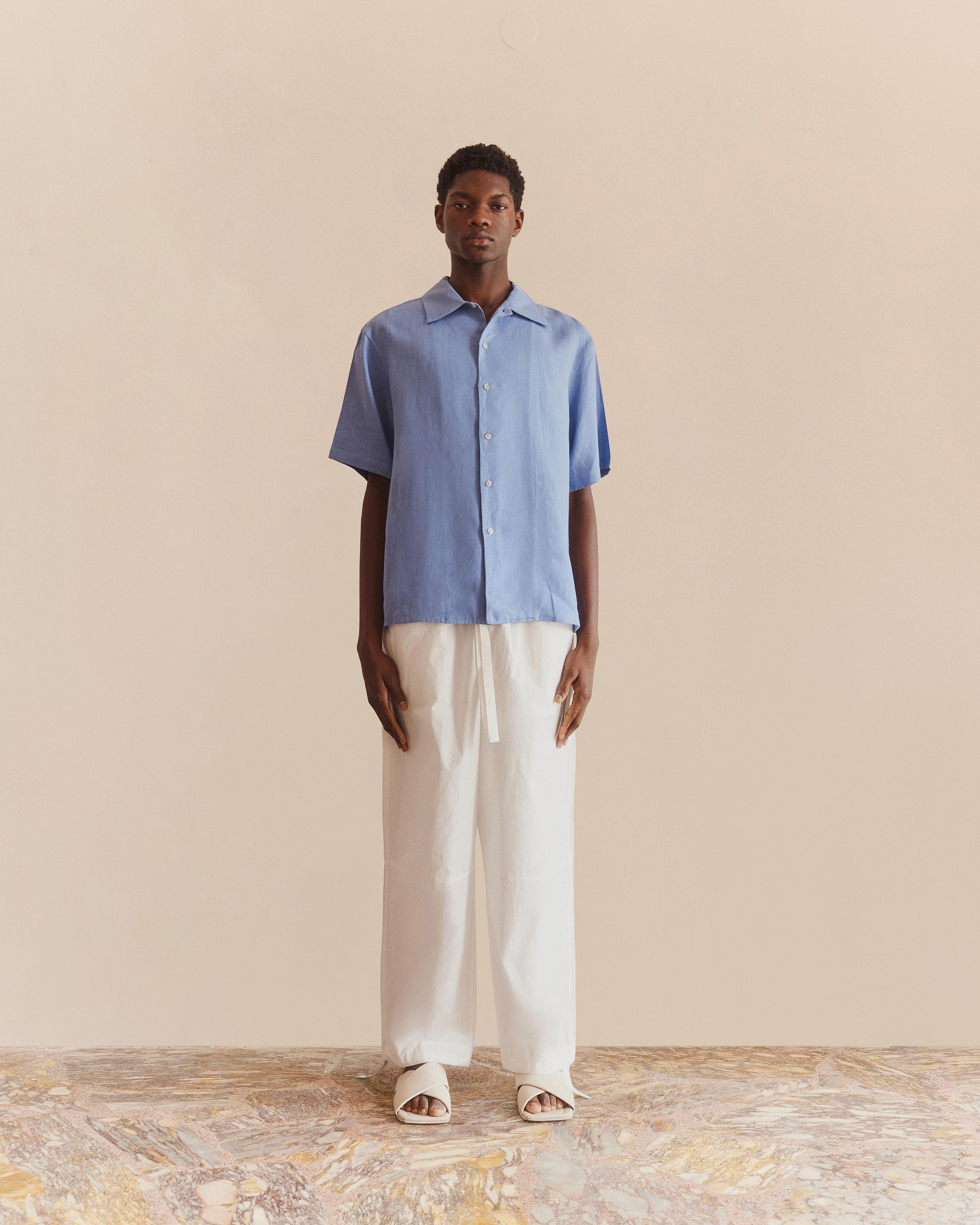 Short Sleeve Linen Shirt Blue - COMMAS