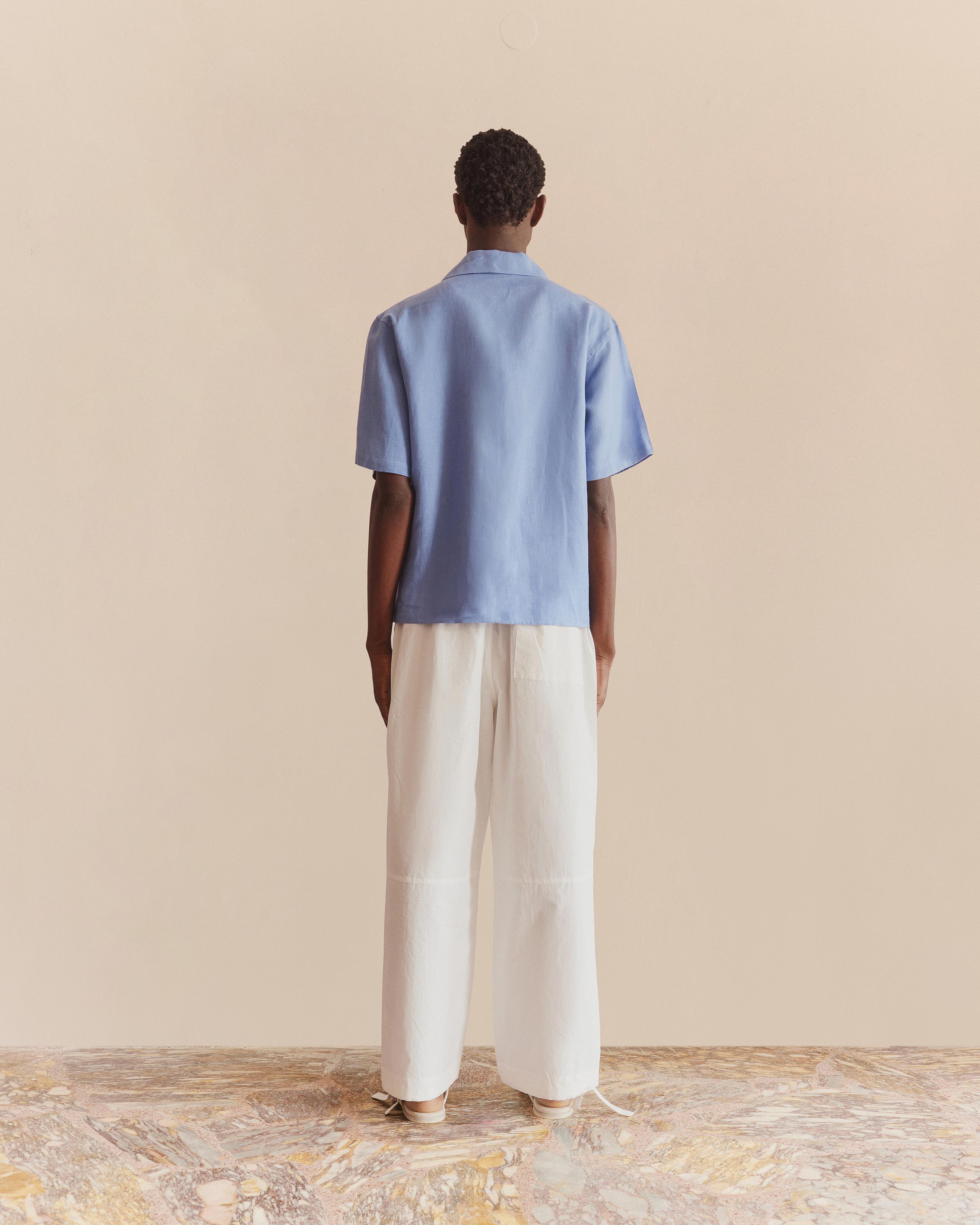 Short Sleeve Linen Shirt Blue - COMMAS