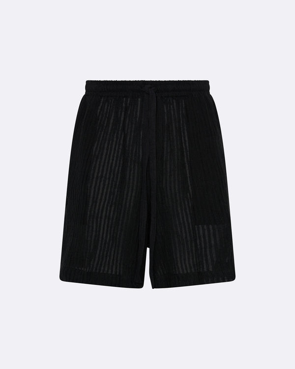 Sheer Stripe Black Woven Linen Short