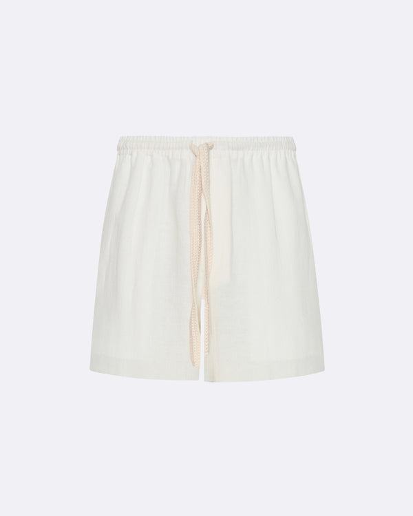 White Linen Lounge Shorts with Handmade Crotchet Drawcord
