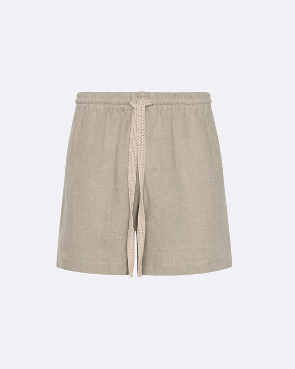 Natural Linen Lounge Shorts with Handmade Crotchet Drawcord