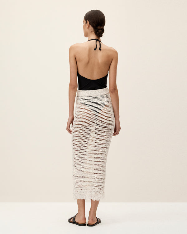 Off-White Fringed Macrame Skirt - COMMAS 