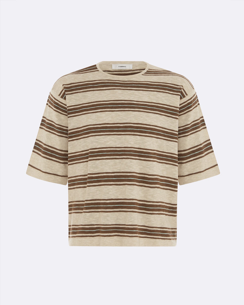 Sand Knitted Stripe Tee - COMMAS 