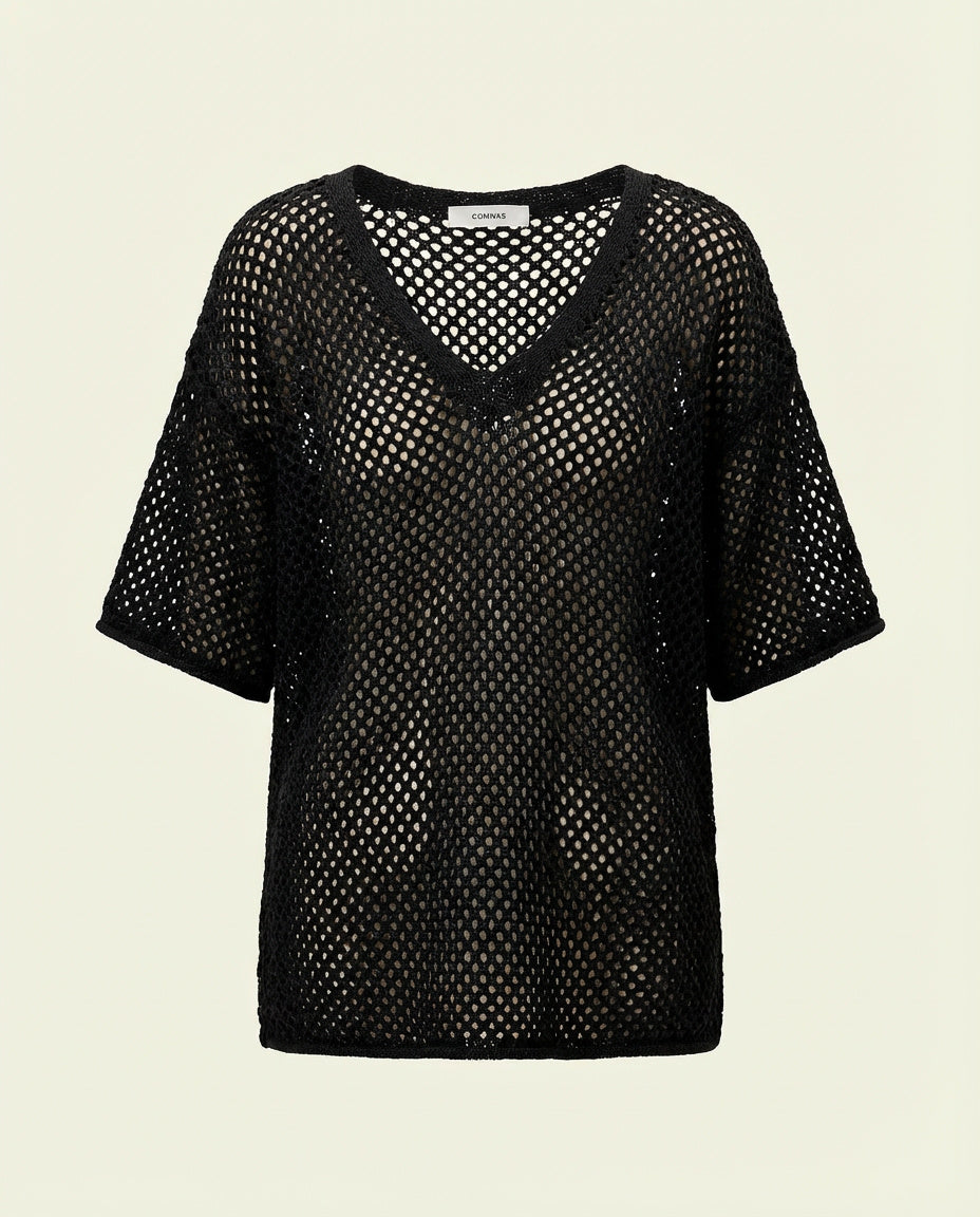 Black Open Knit Top - COMMAS 