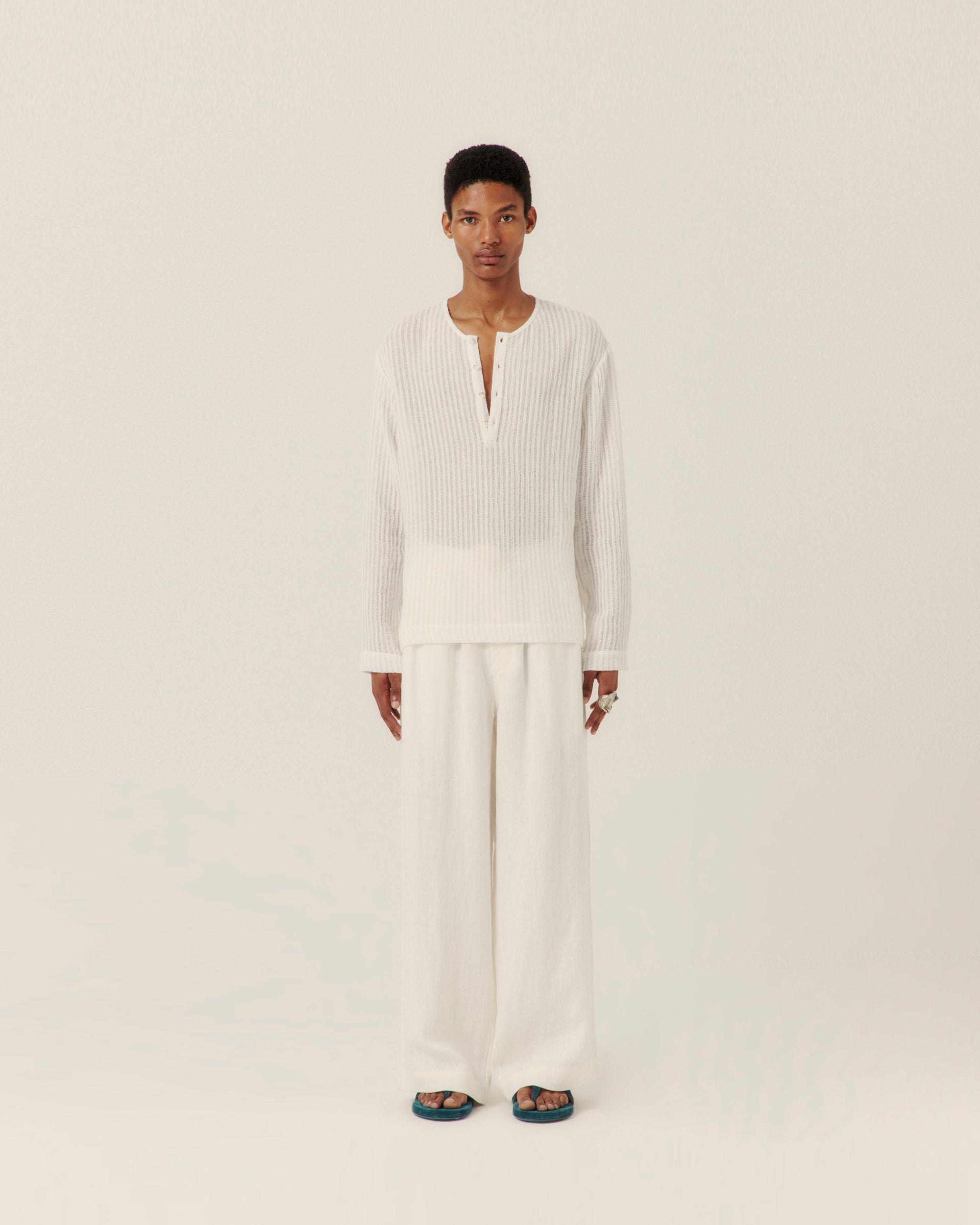 Wide Leg Linen Trousers White