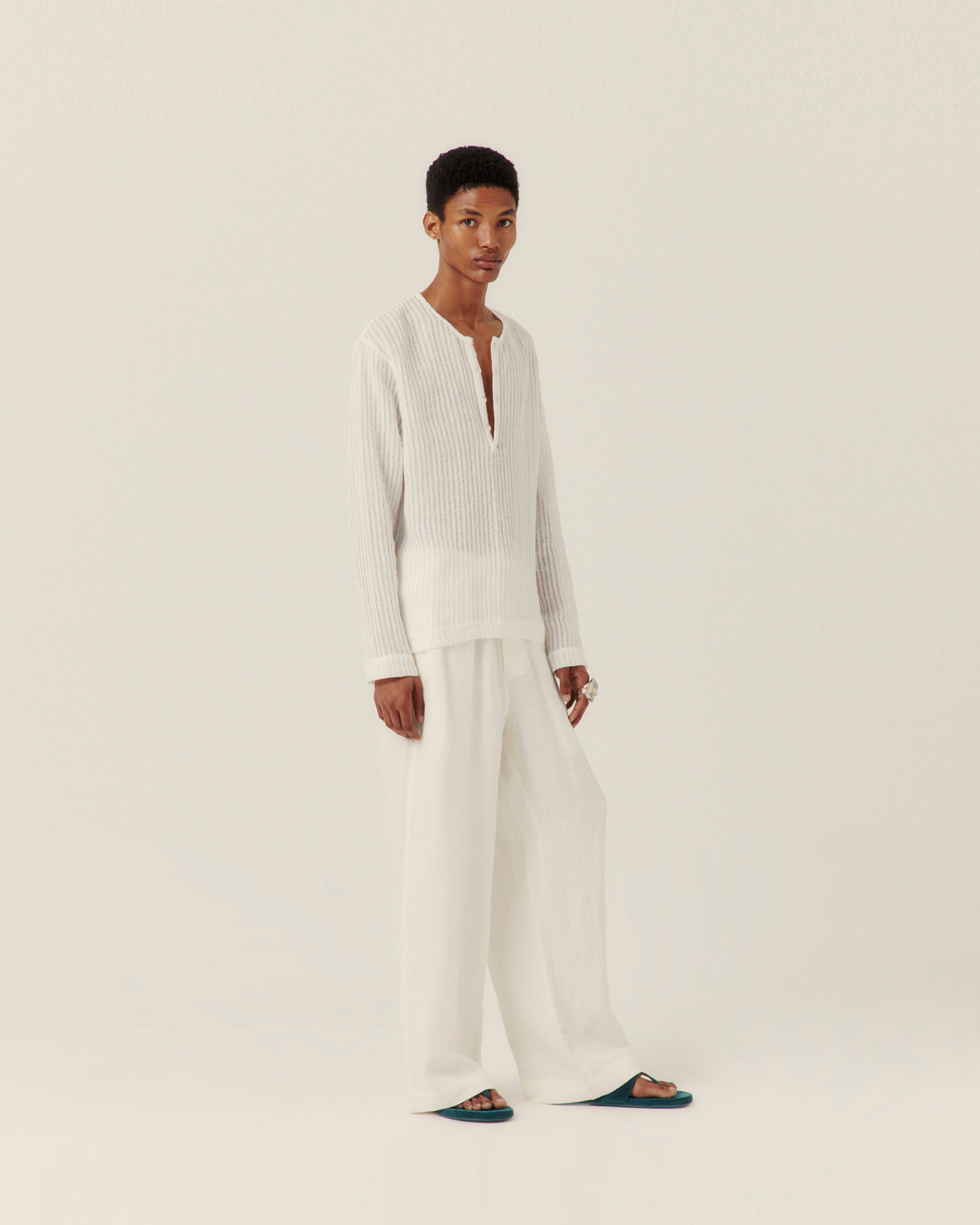 Wide Leg Linen Trousers White