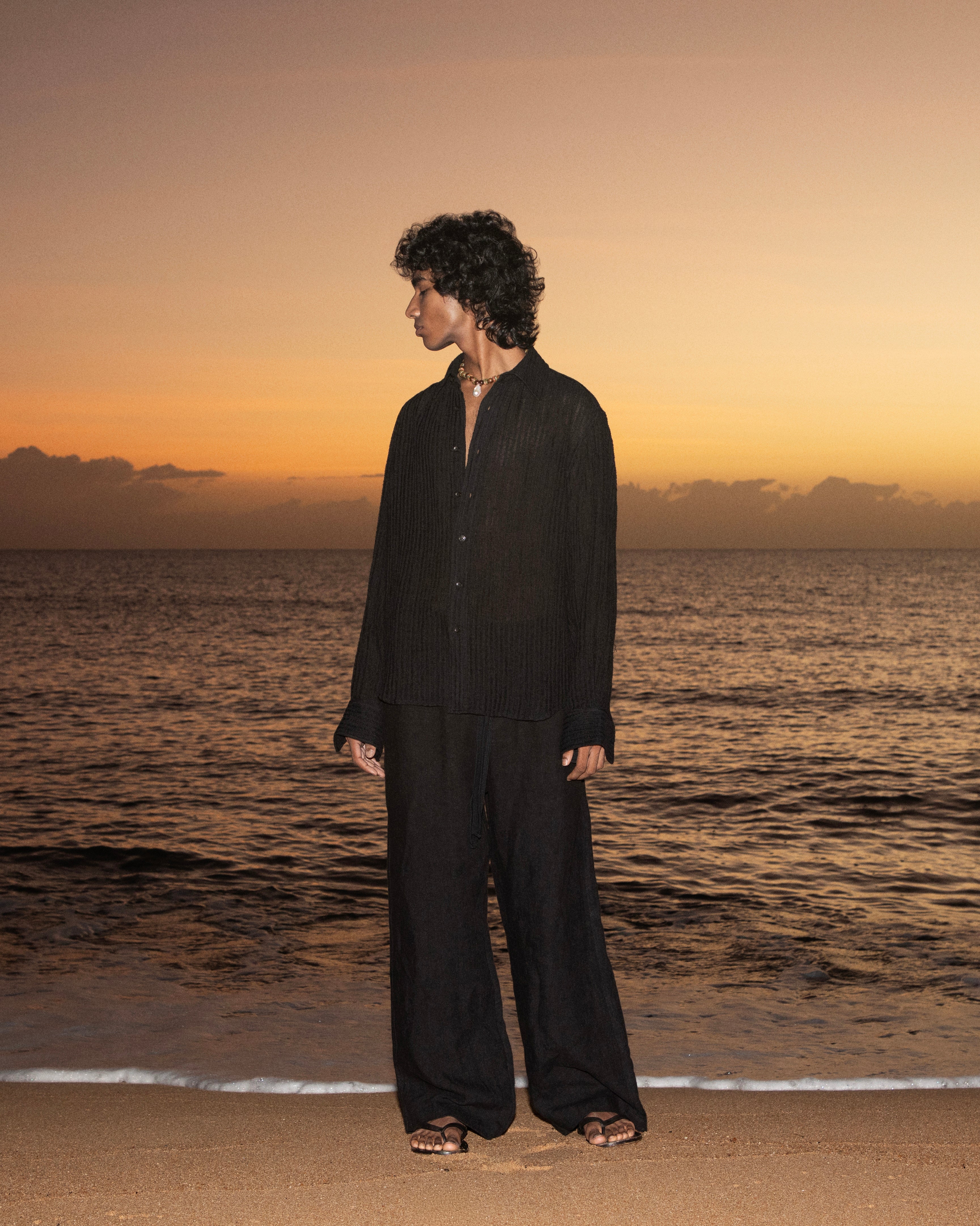 Sheer Stripe Linen Woven Shirt - COMMAS 