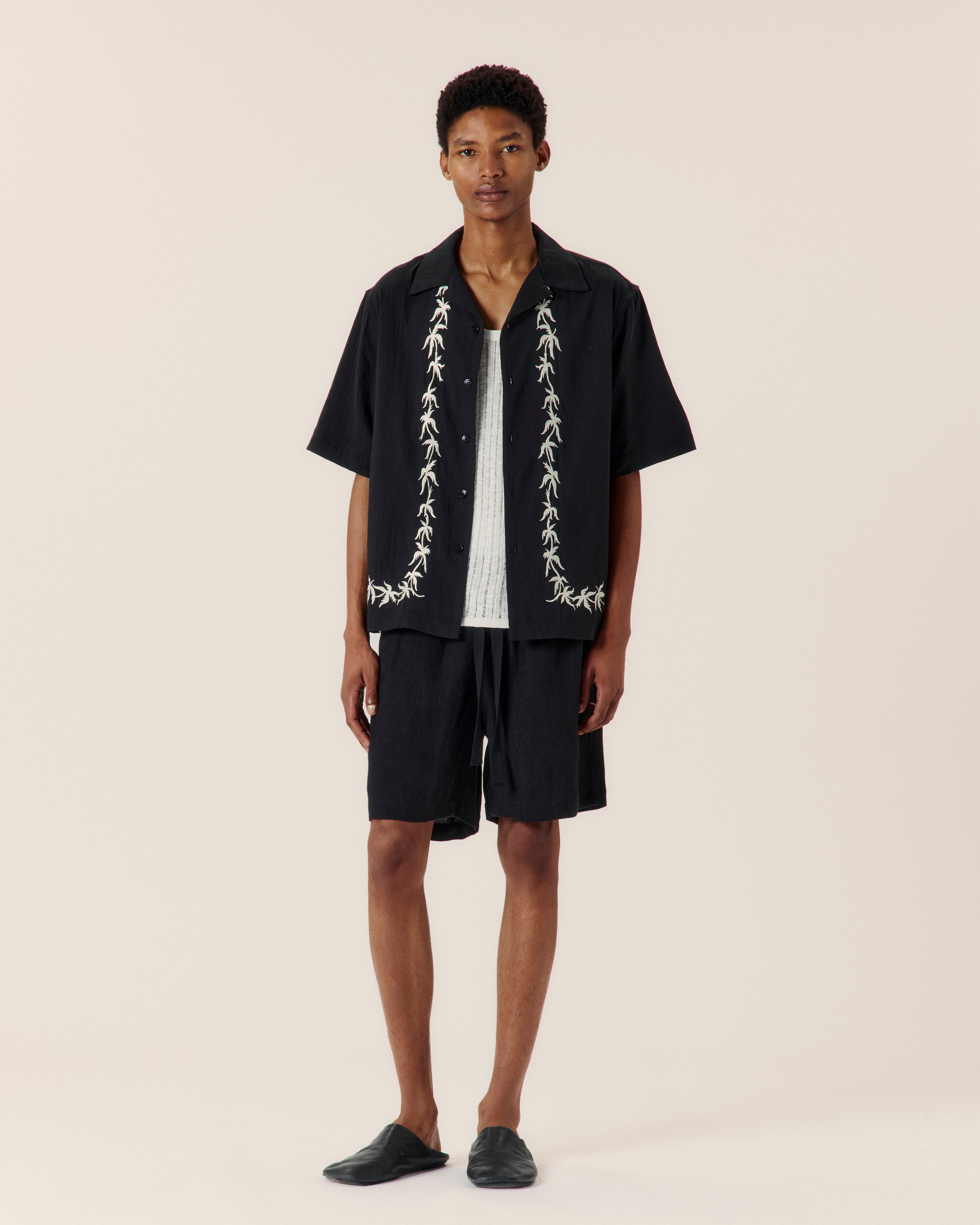 Palm Embroidery Bowling Shirt - COMMAS