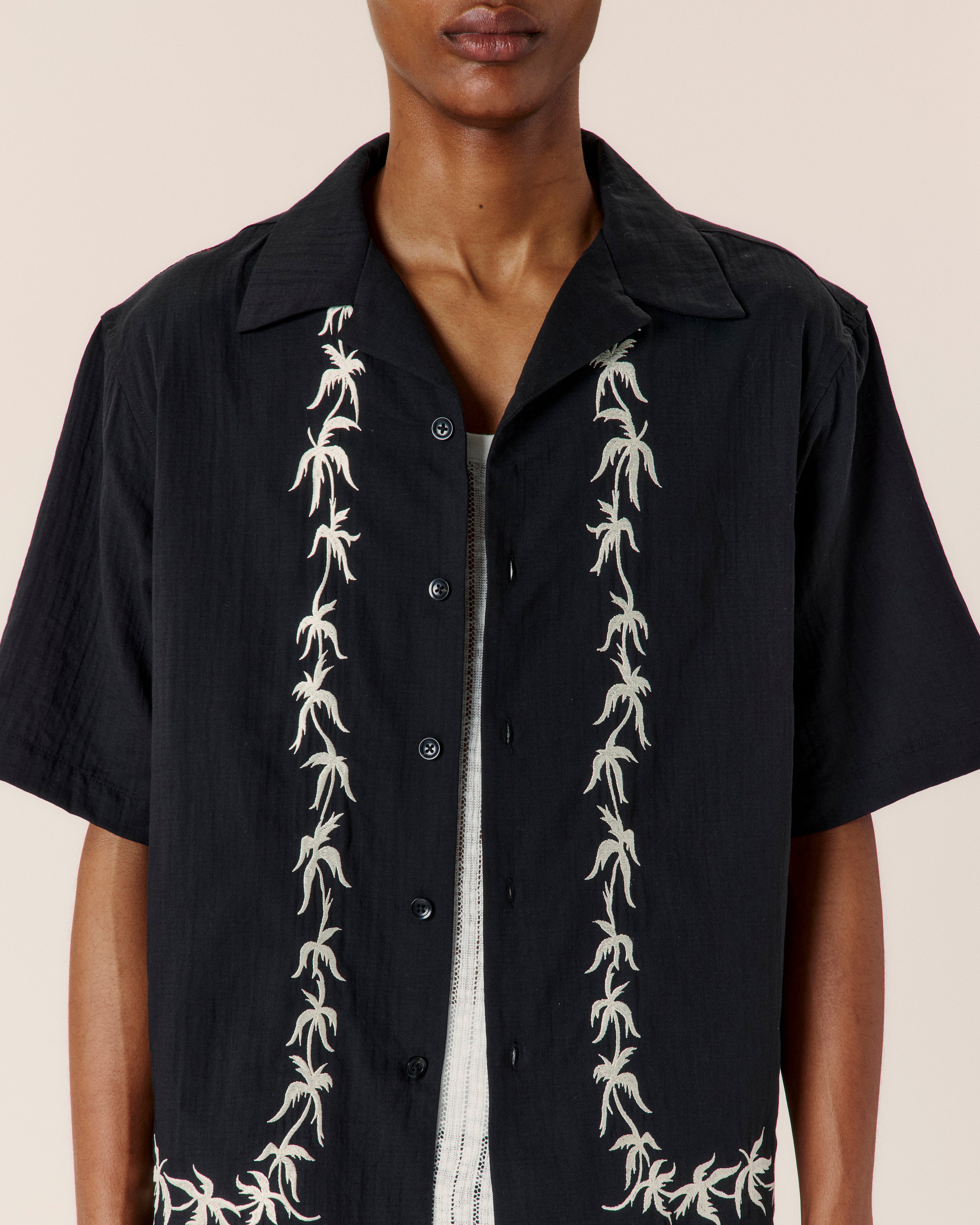 Palm Embroidery Bowling Shirt - COMMAS