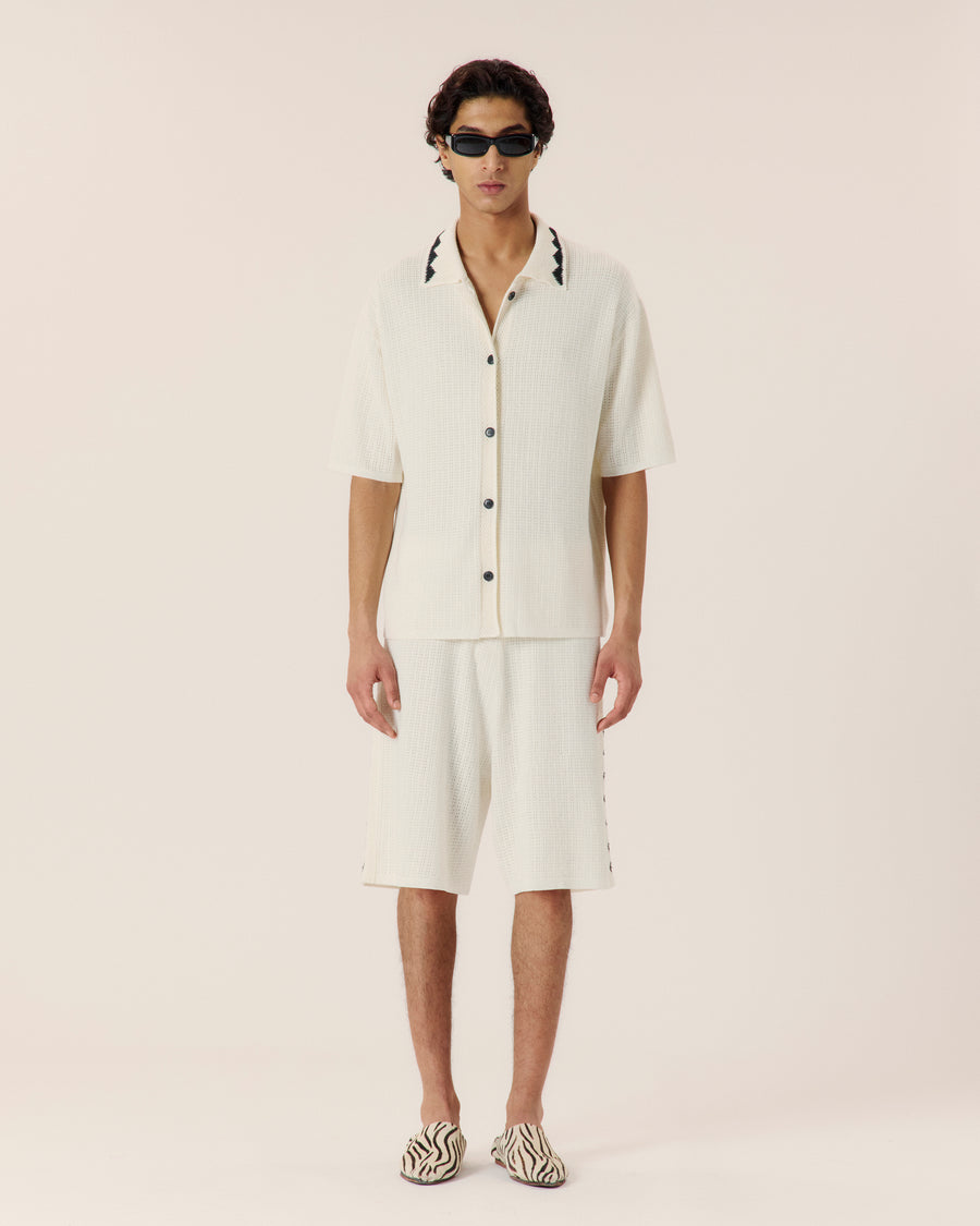 Embroidered Crochet Collar Polo