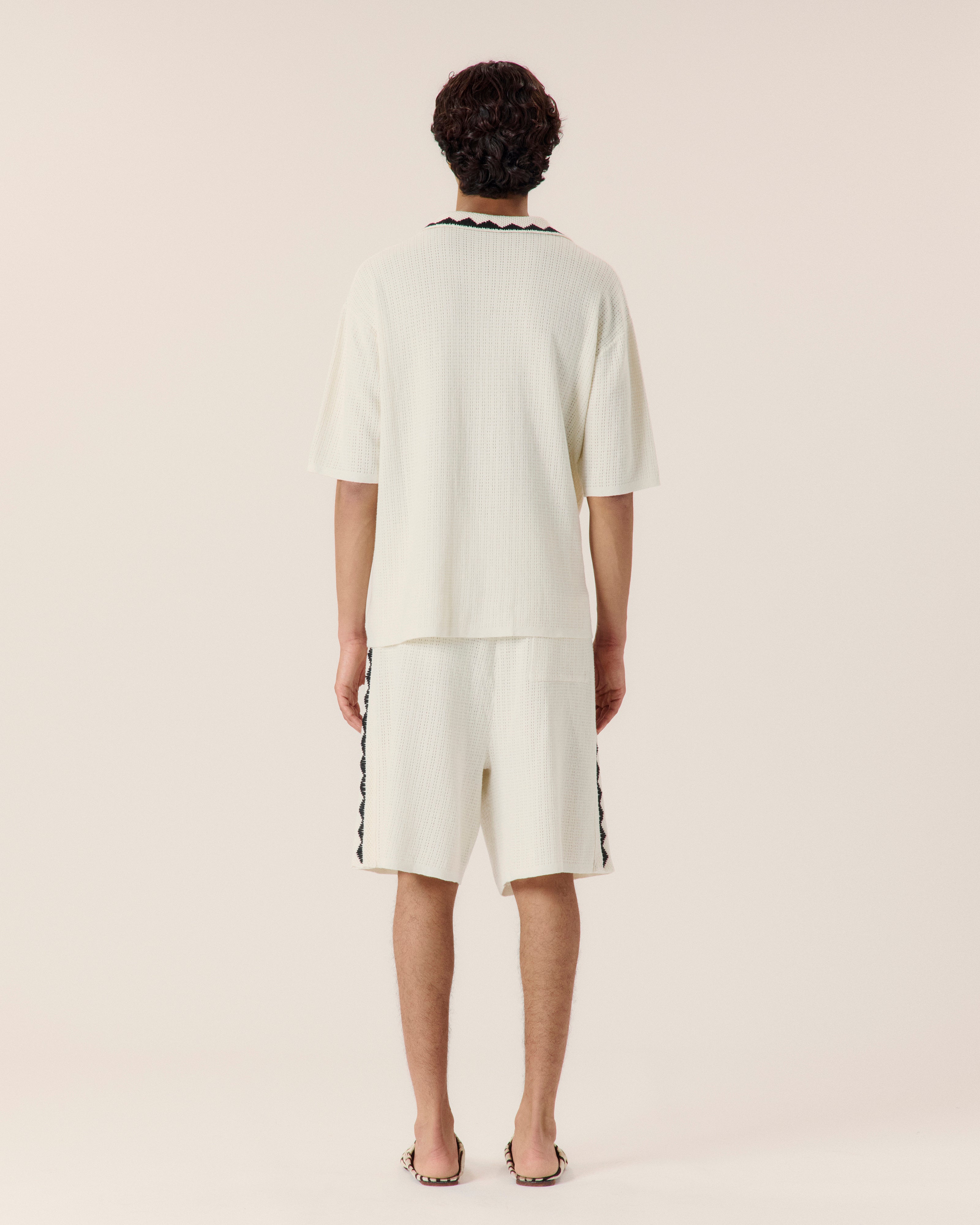 Embroidered Crochet Collar Polo - COMMAS