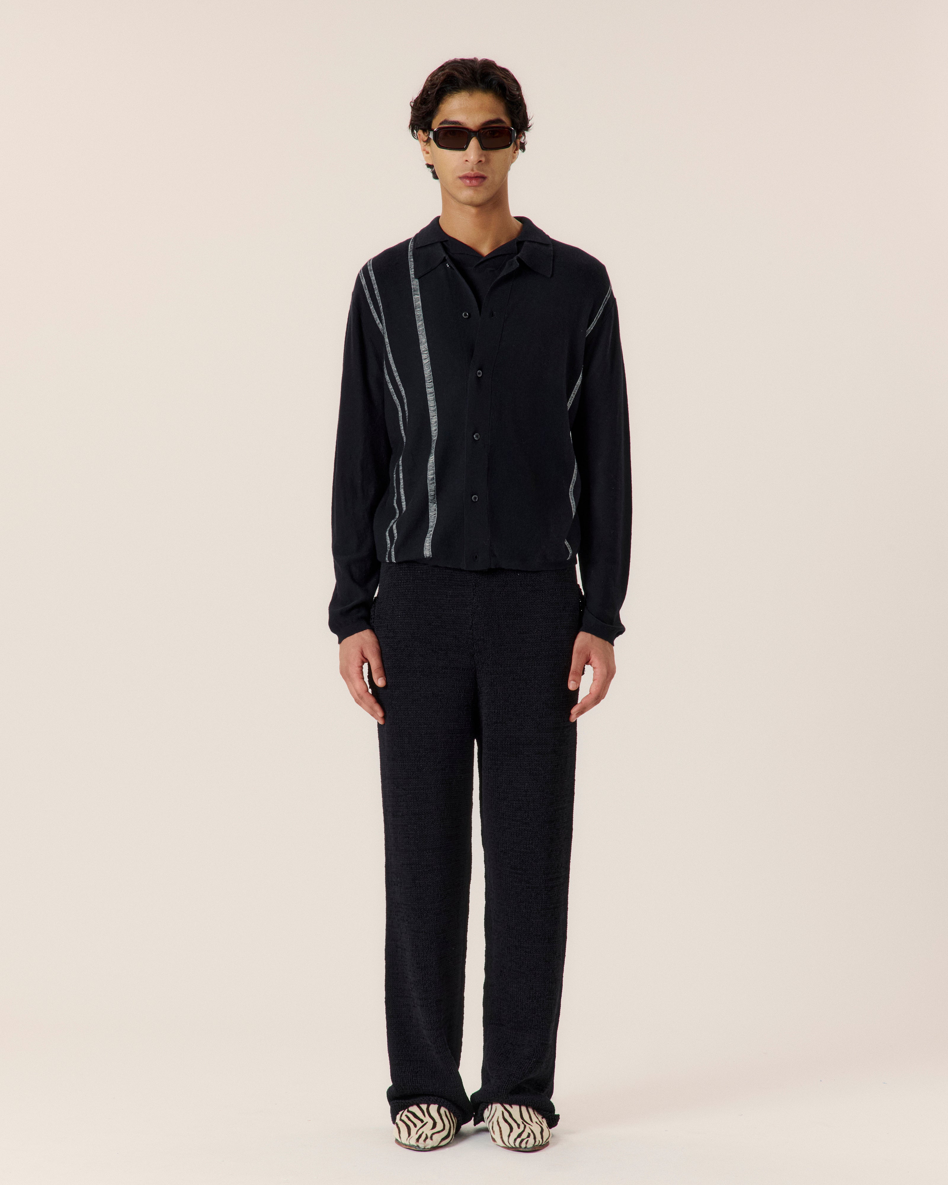 Cotton Cashmere Yarn Stripe Cardigan - COMMAS 
