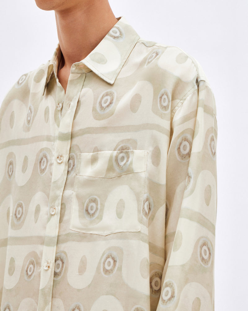 Jungle Wave Beige Long Sleeve Silk Shirt - COMMAS 