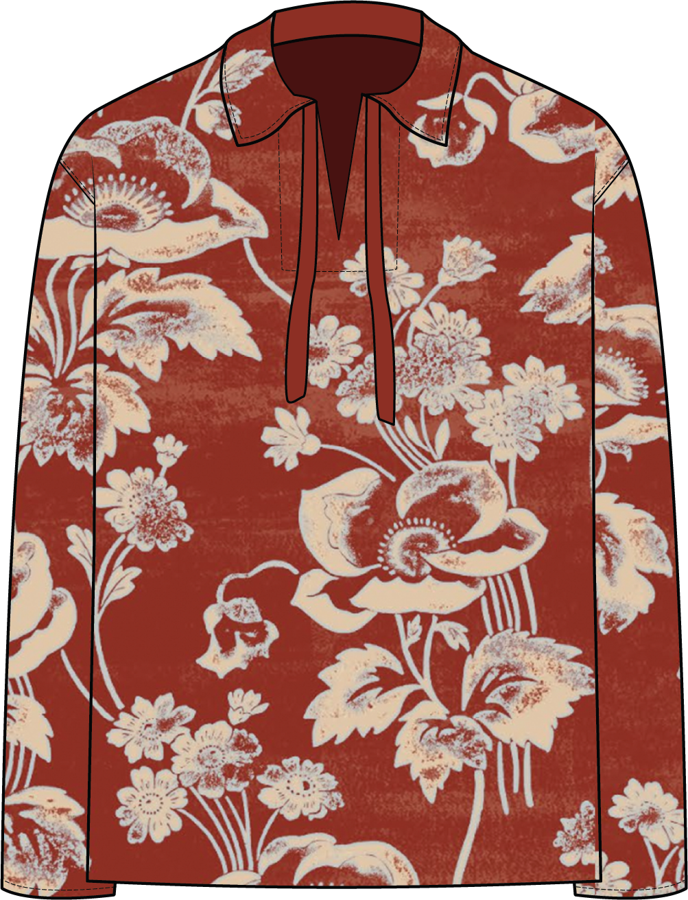 Painted Peonies Front Tie Shirt Brown - COMMAS 