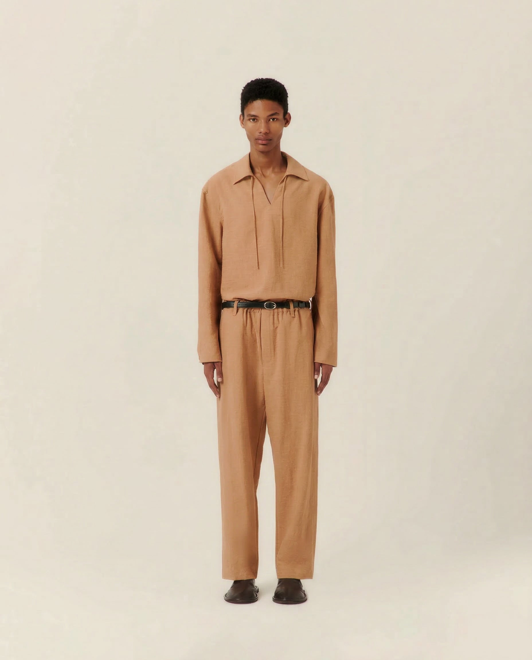 Tie Collar Resort Shirt Clay - COMMAS 