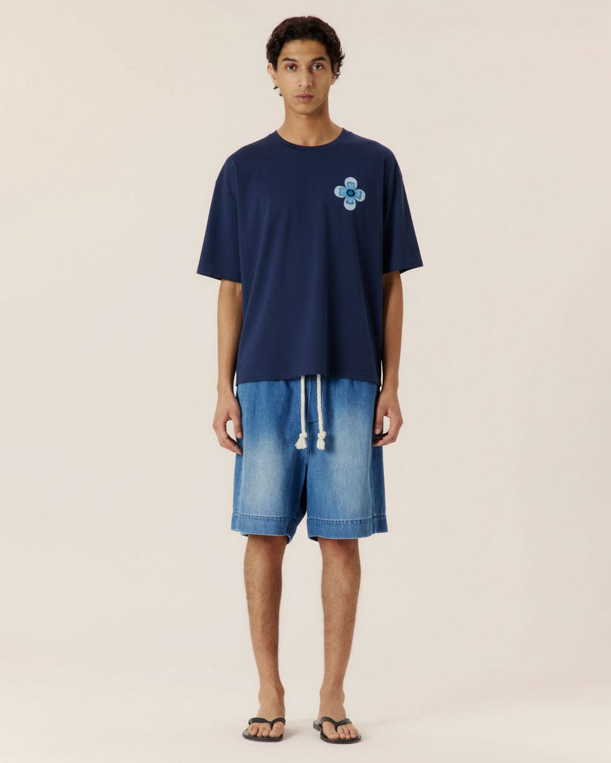 Navy Embroidered Classic Tee - COMMAS
