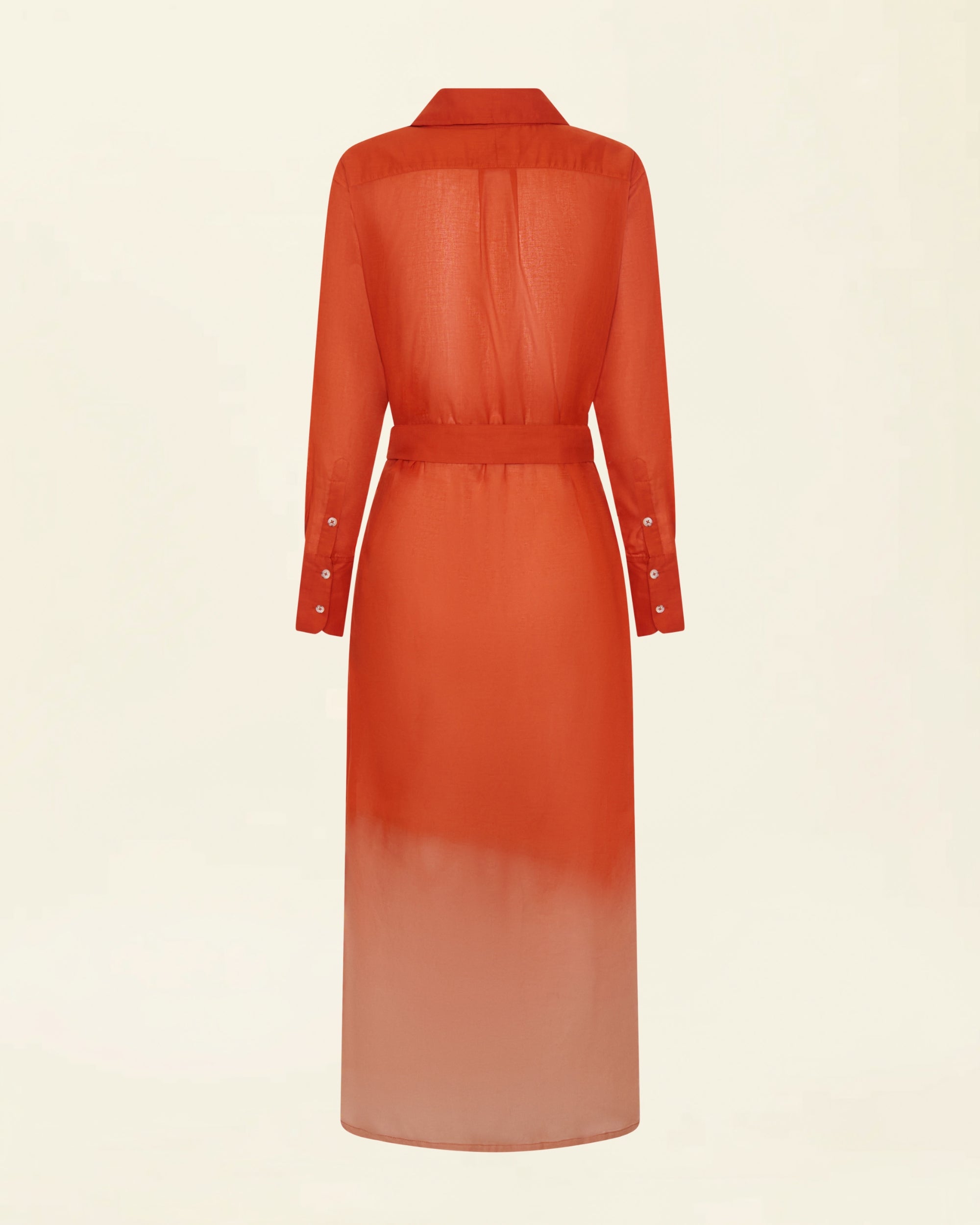 Cotton Voile Ombré Shirt Dress Orange