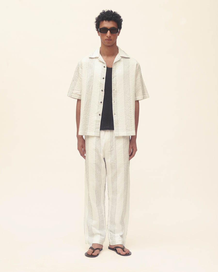 Textured Stripe Camp Collar Shirt