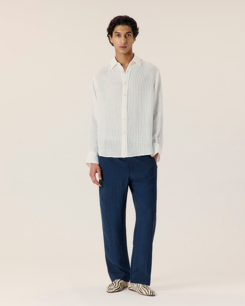 Sheer Stripe Linen Woven Shirt