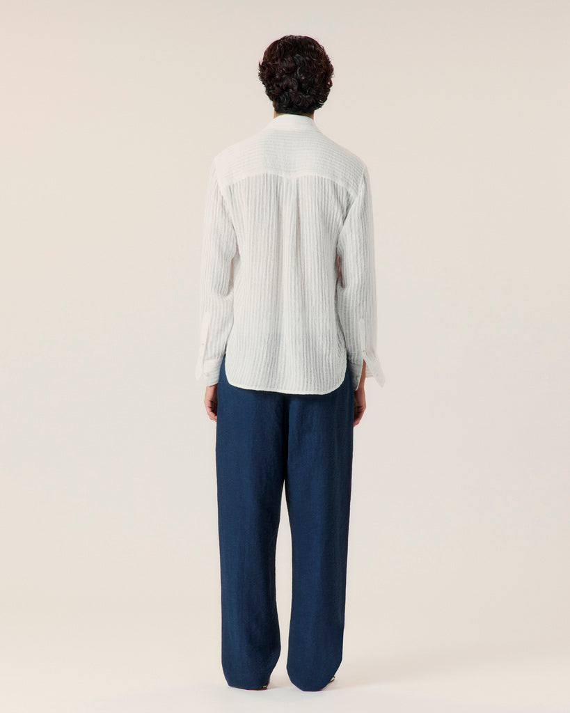 Sheer Stripe Linen Woven Shirt - COMMAS 