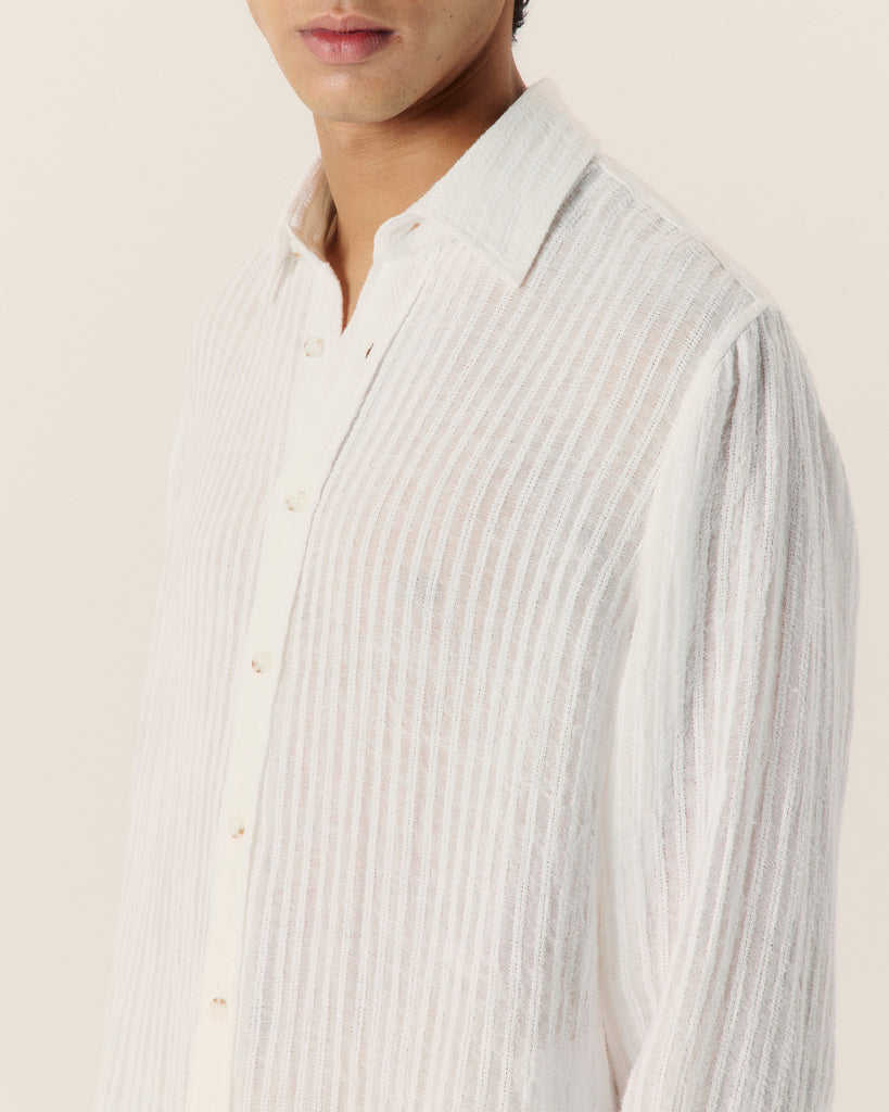Sheer Stripe Linen Woven Shirt - COMMAS 