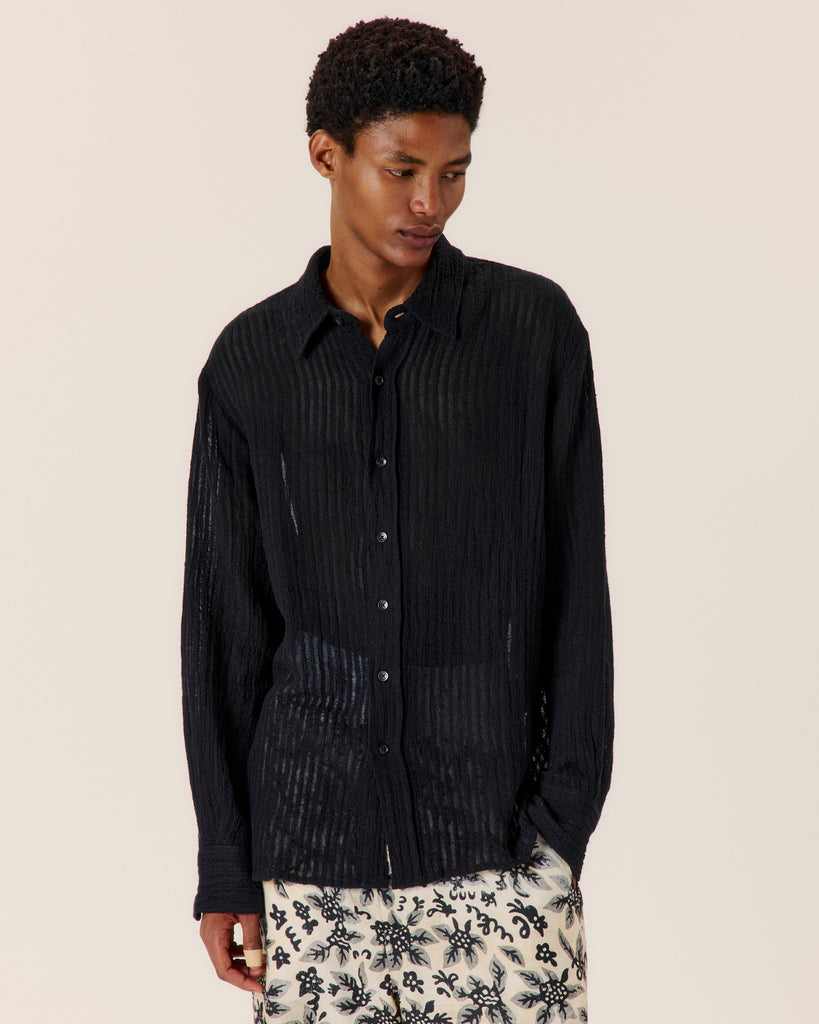 Sheer Stripe Linen Woven Shirt - COMMAS 