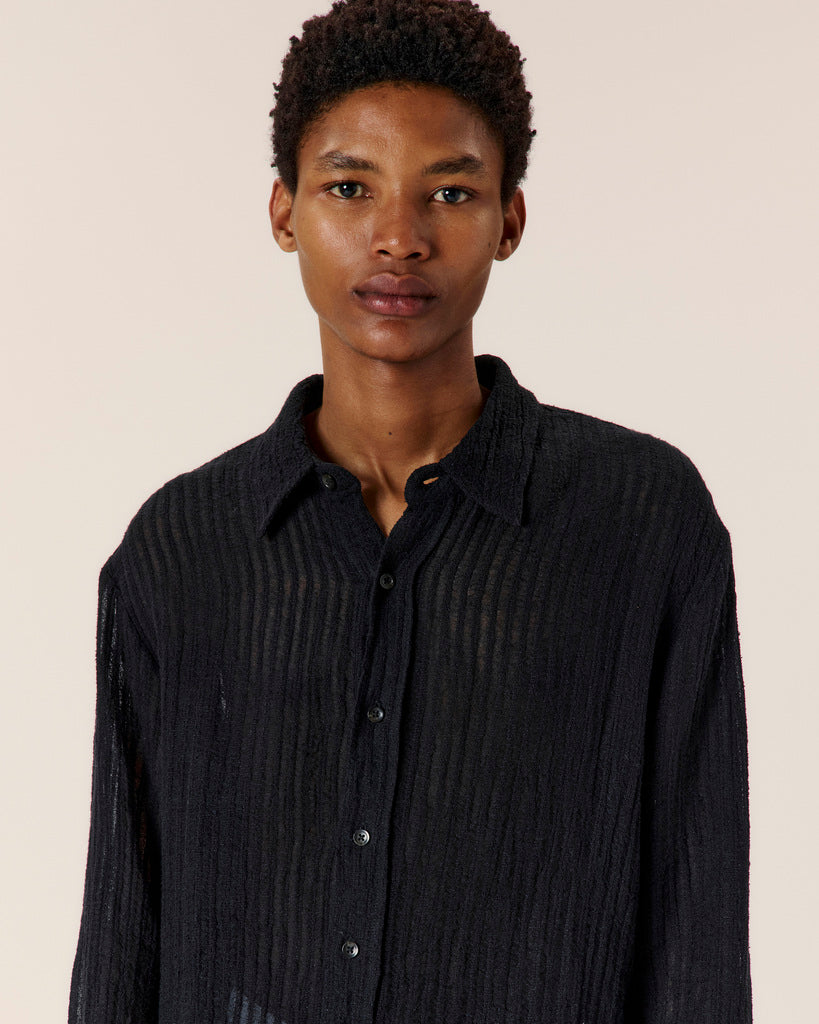 Sheer Stripe Linen Woven Shirt - COMMAS 