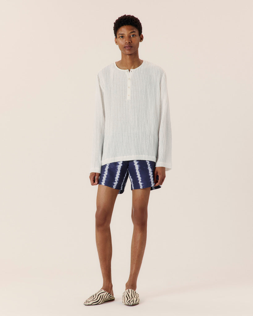Sheer Stripe Linen Woven Henley - COMMAS 