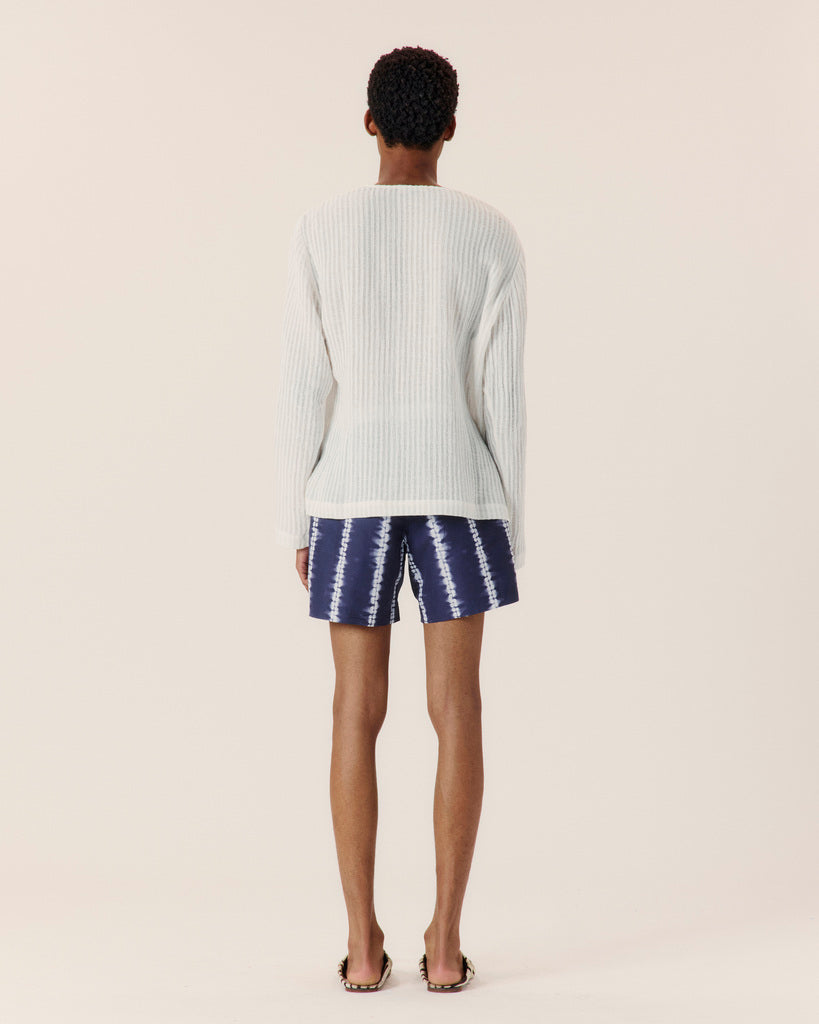 Sheer Stripe Linen Woven Henley - COMMAS 