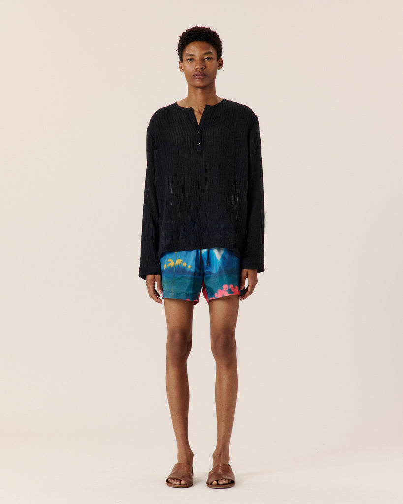 Sheer Stripe Linen Woven Henley