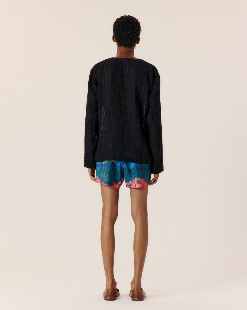 Sheer Stripe Linen Woven Henley - COMMAS 
