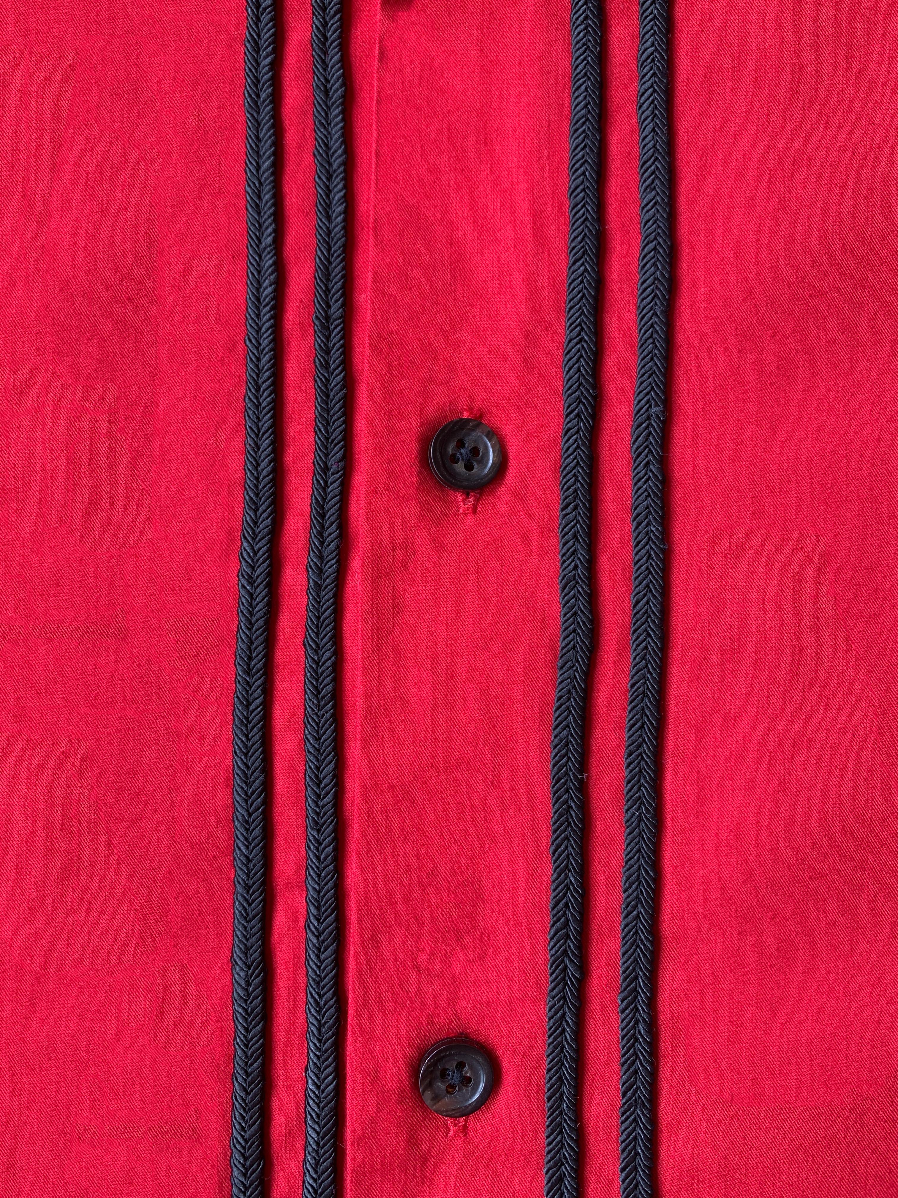 Braided Cord Camp Collar Shirt Red